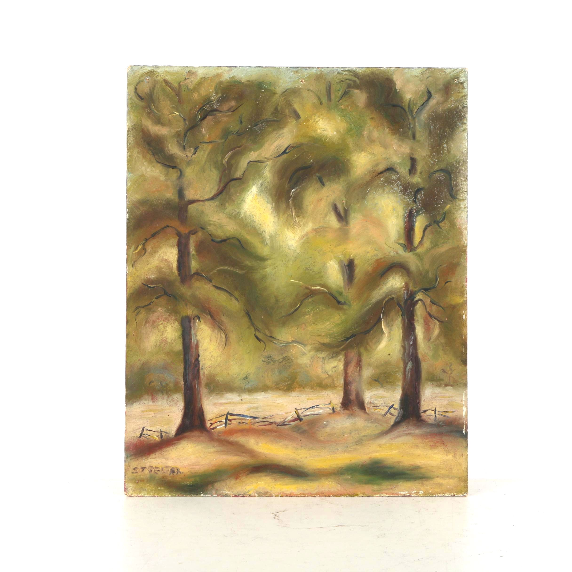 Strecter Oil on Panel of Trees