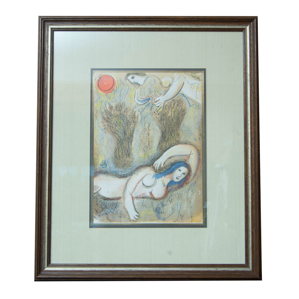 Boaz Wakes Up and Sees Ruth at His Feet Lithograph After Marc Chagall