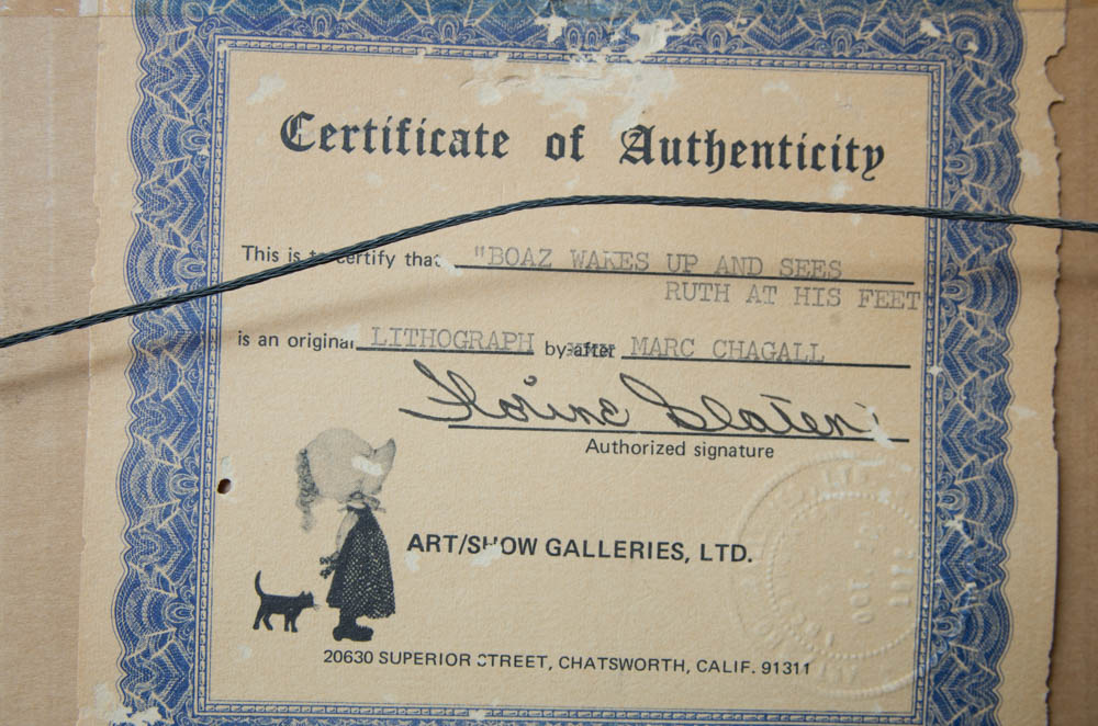 Boaz Wakes Up and Sees Ruth at His Feet Lithograph After Marc Chagall