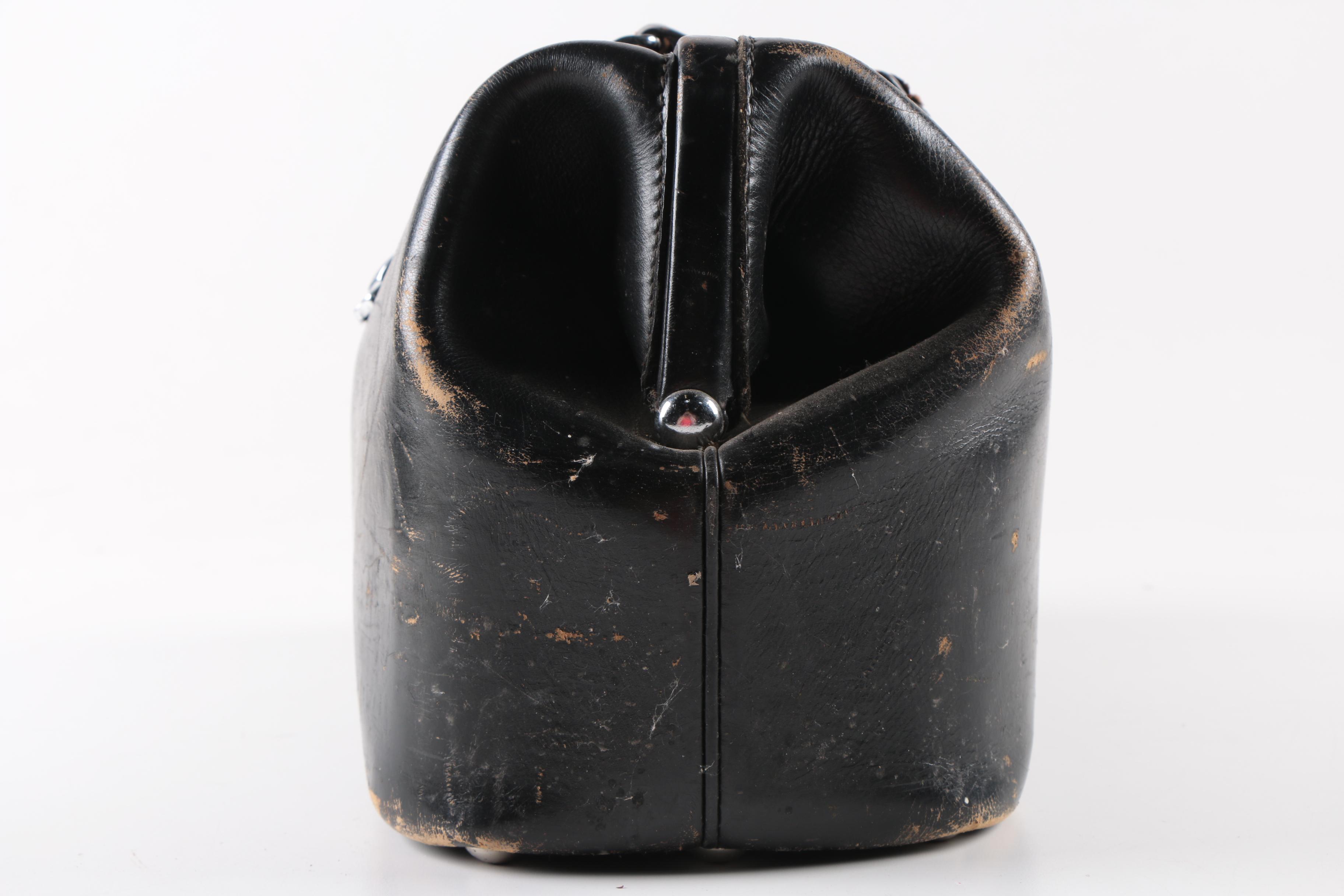 Vintage Leather Doctor's Bag With Blood Pressure Sleeves and Stethoscope