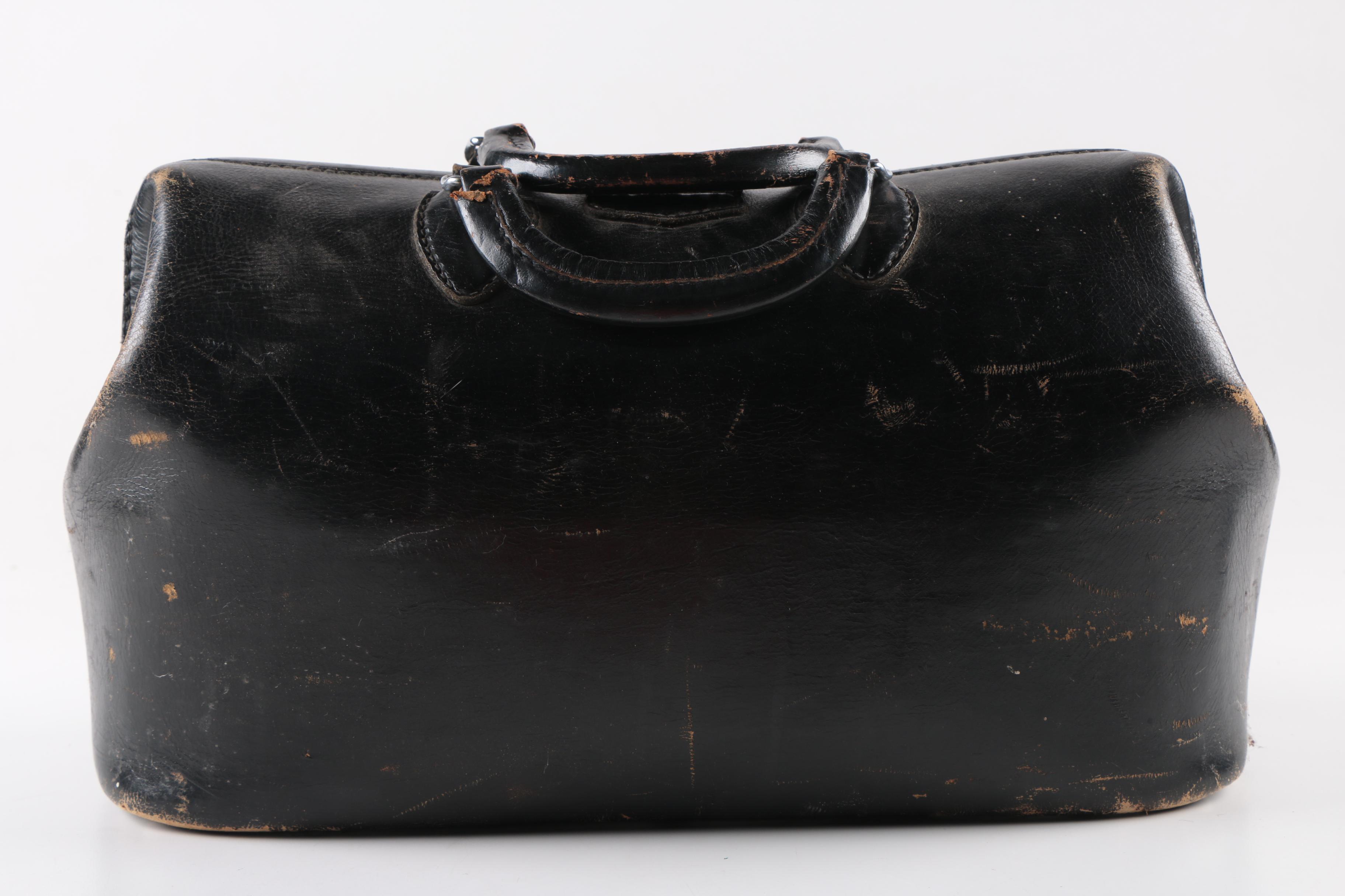 Vintage Leather Doctor's Bag With Blood Pressure Sleeves and Stethoscope