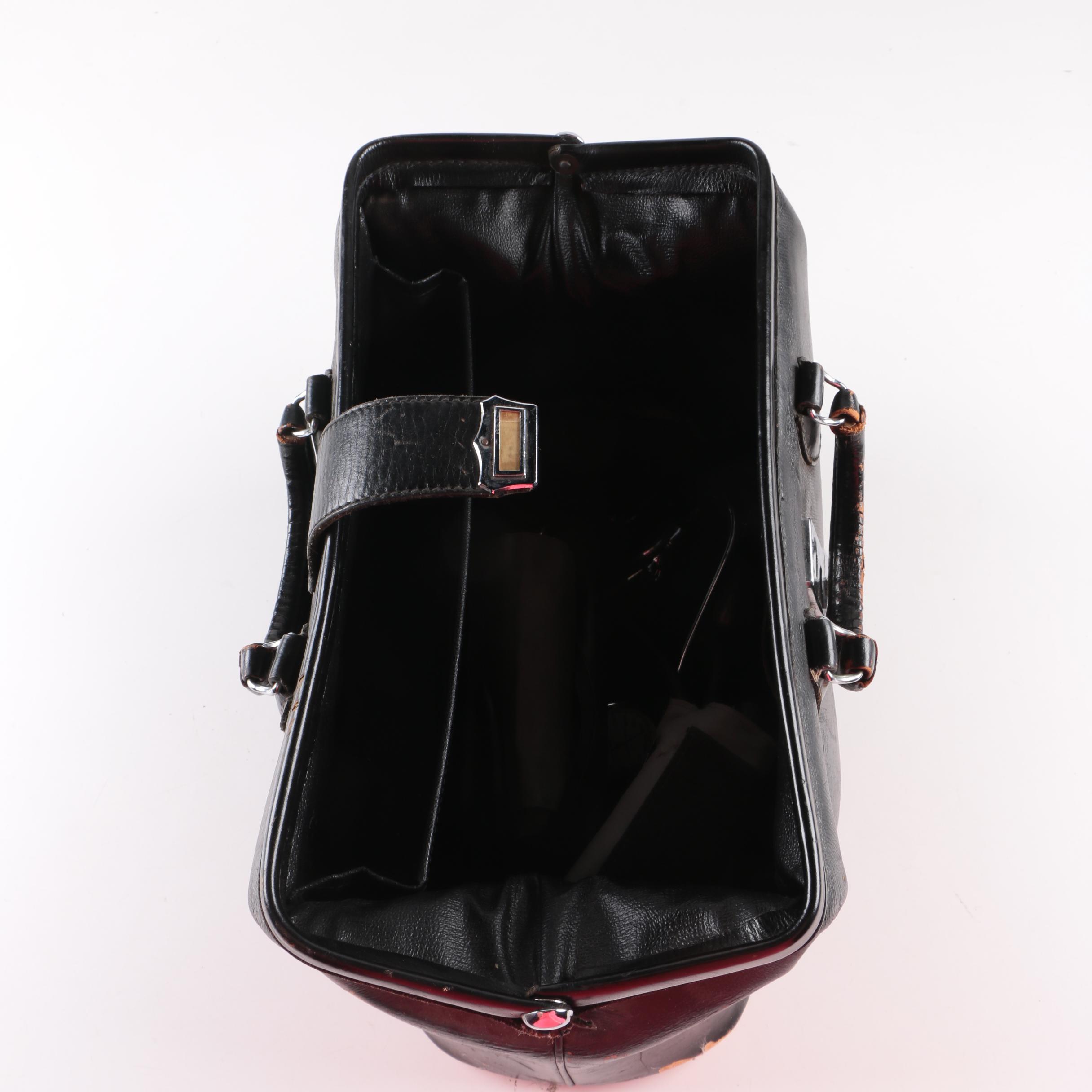 Vintage Leather Doctor's Bag With Blood Pressure Sleeves and Stethoscope