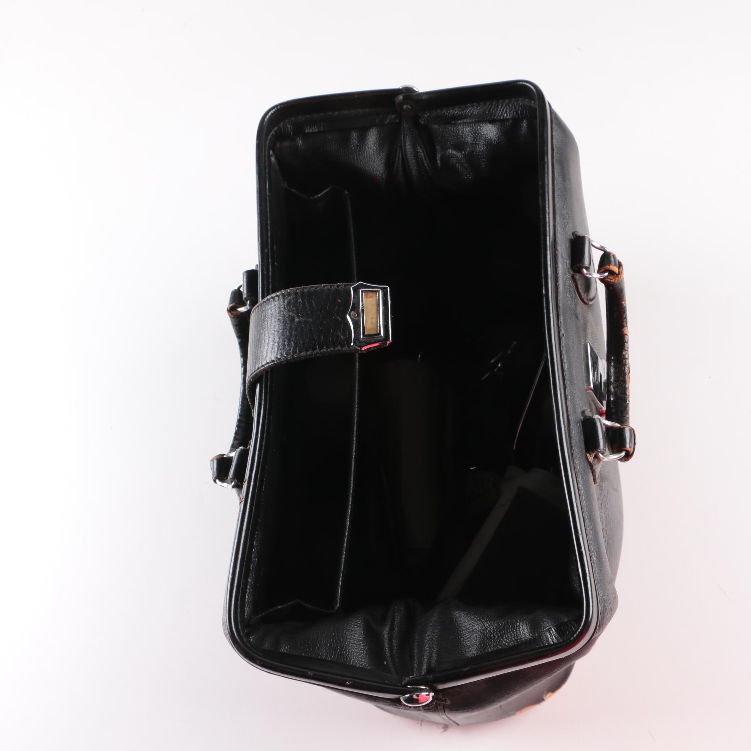 Vintage Leather Doctor's Bag With Blood Pressure Sleeves and Stethoscope