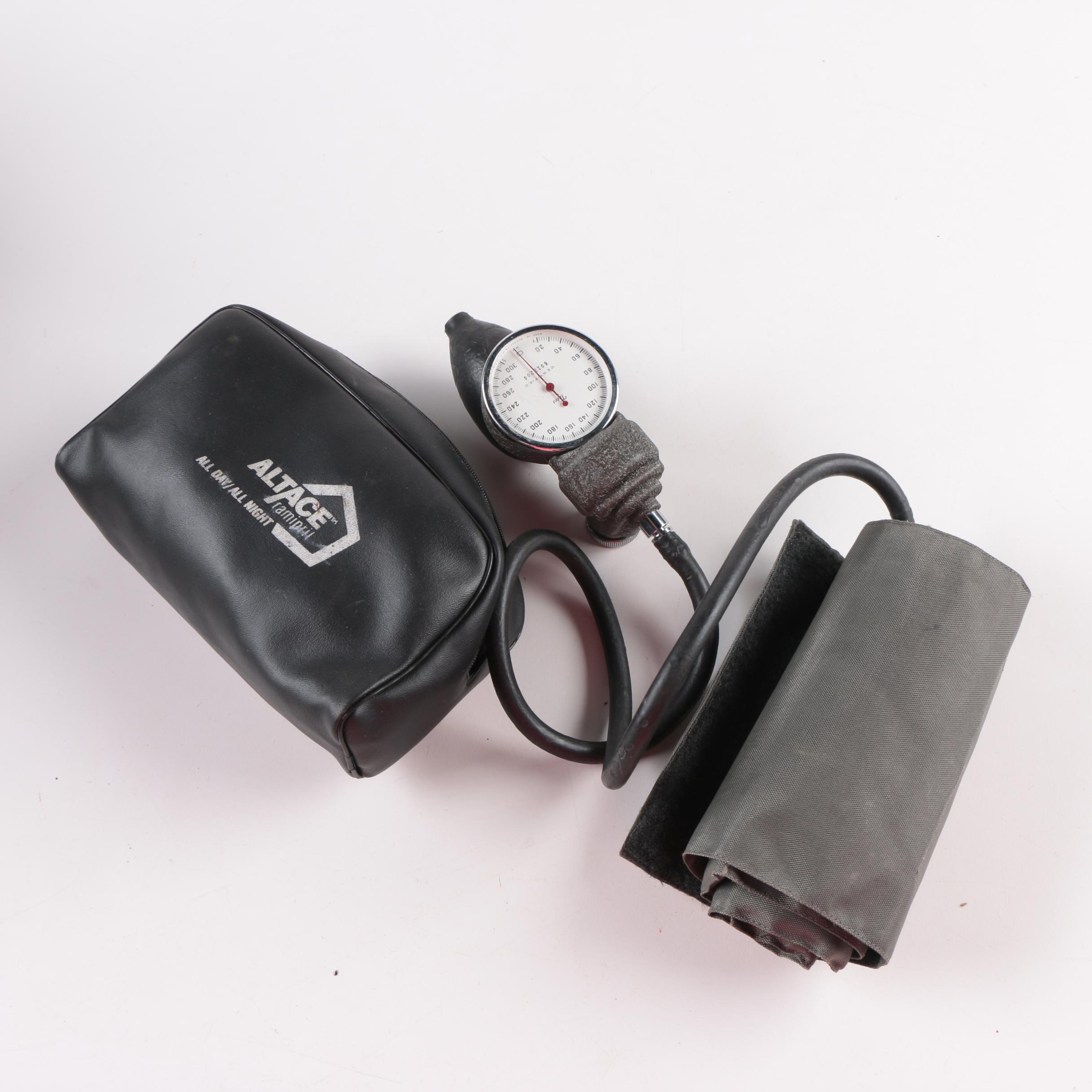 Vintage Leather Doctor's Bag With Blood Pressure Sleeves and Stethoscope