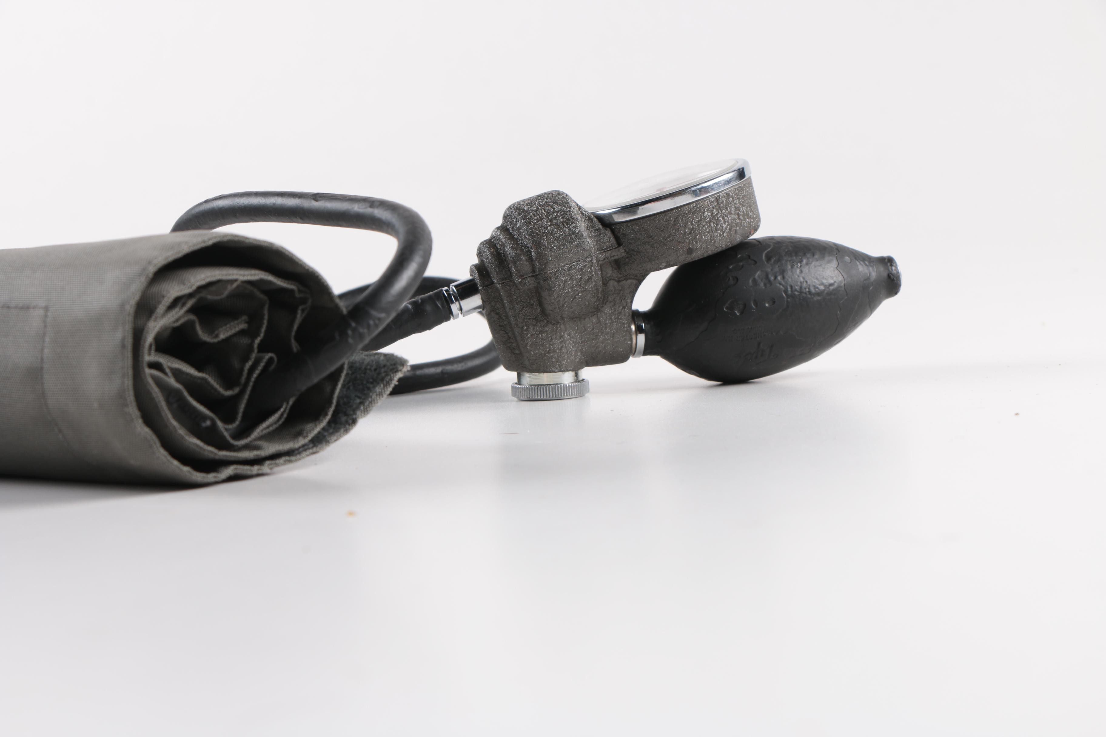 Vintage Leather Doctor's Bag With Blood Pressure Sleeves and Stethoscope