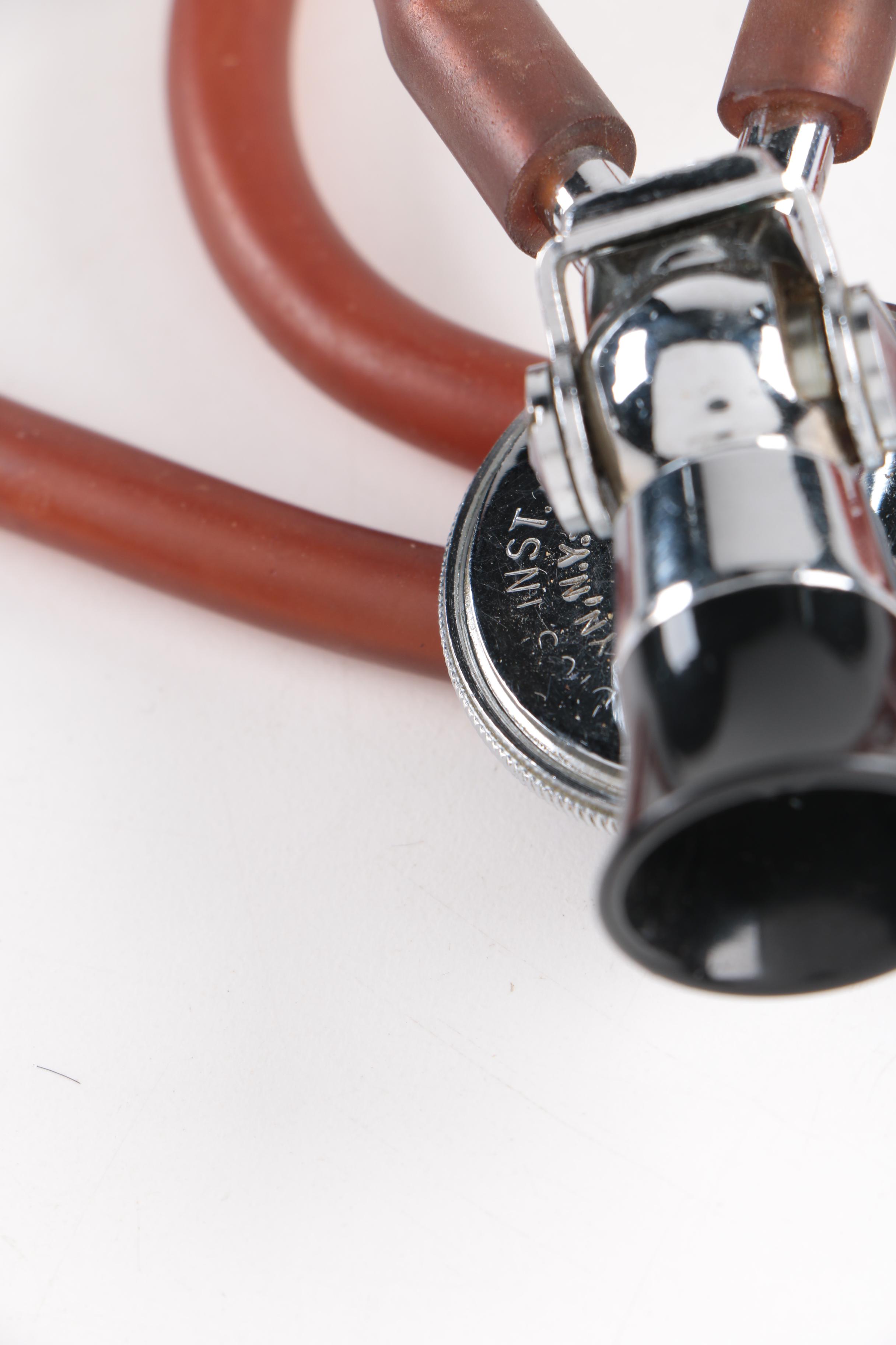 Vintage Leather Doctor's Bag With Blood Pressure Sleeves and Stethoscope