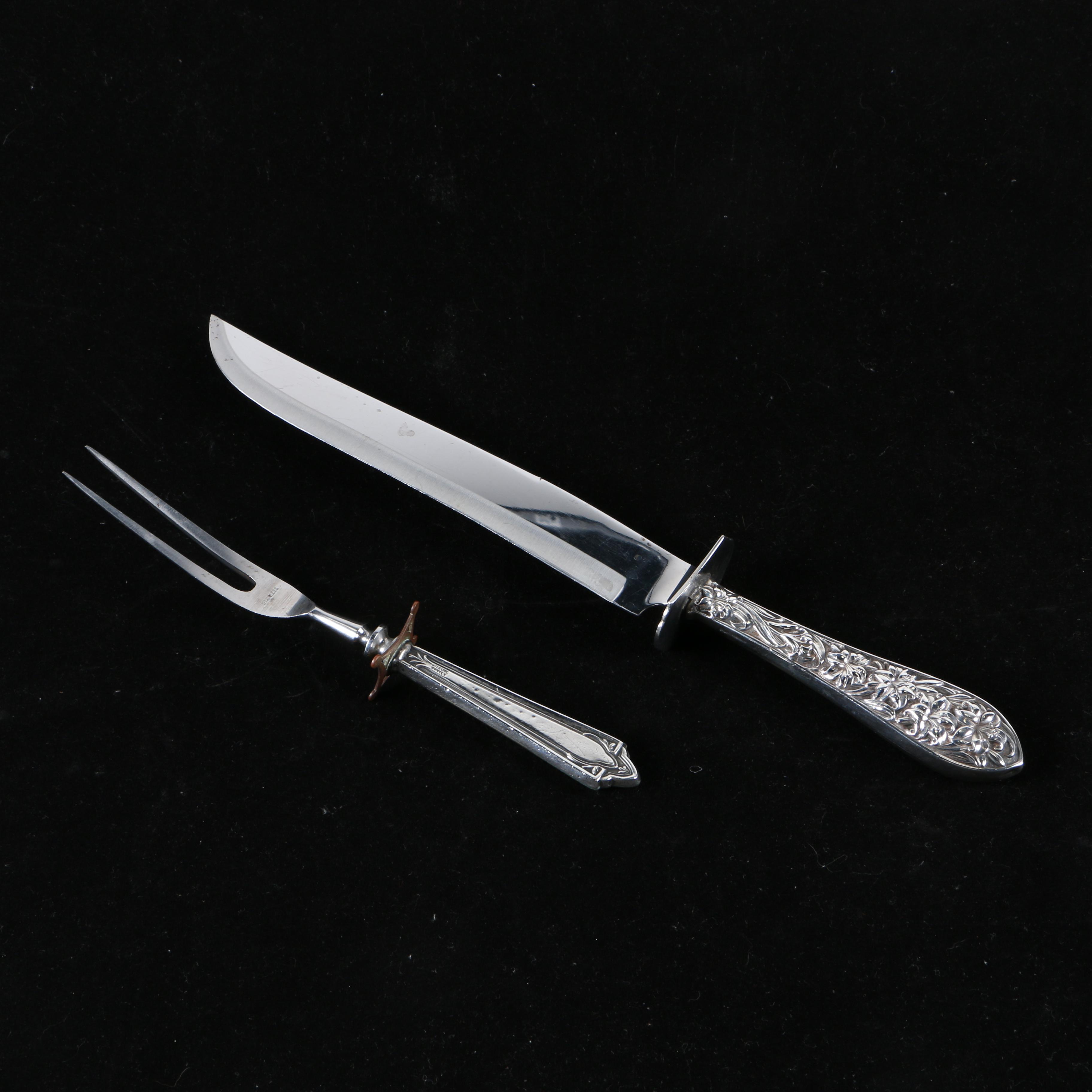 Frank M Whiting & Co Sterling Handled Carving Knife and a Sterling Handled Carving Fork