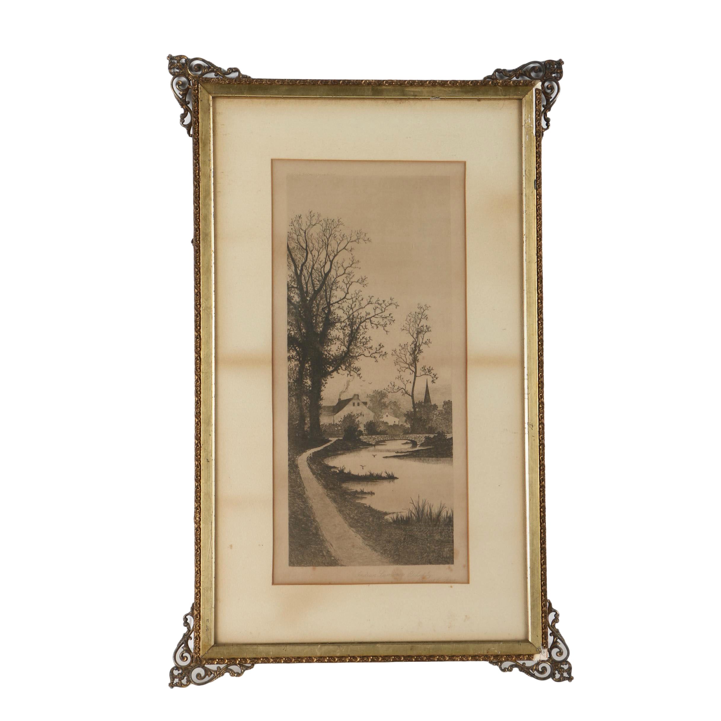 Ernest C. Rost Vintage Etching on Paper "Indian Summer"