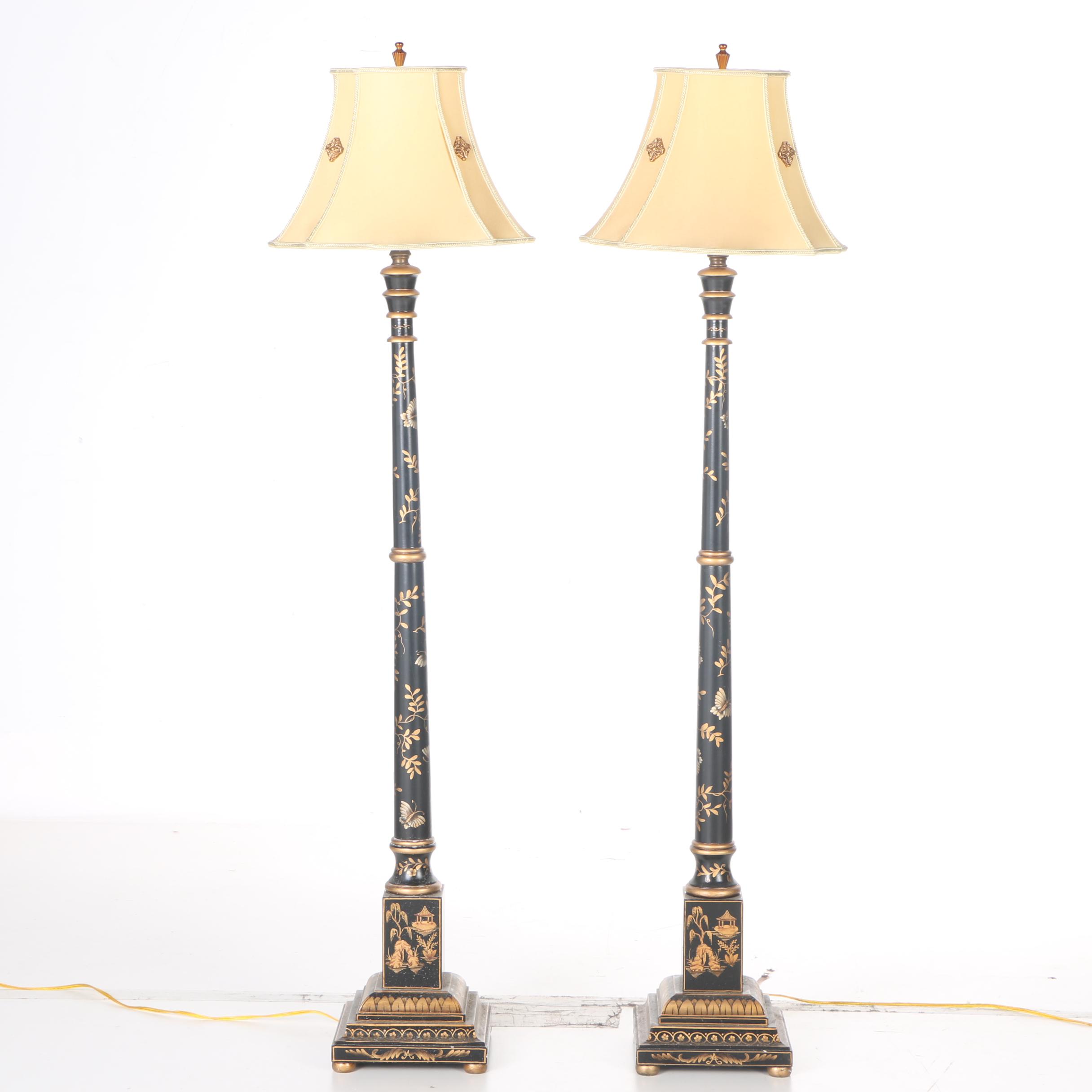 Gilded Wood Floor Lamps and Decorative Shades