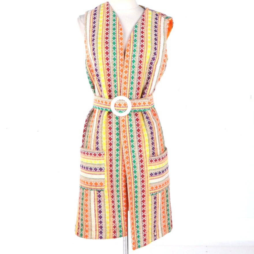 Women's Vintage Colorful Woven Vest and Belt