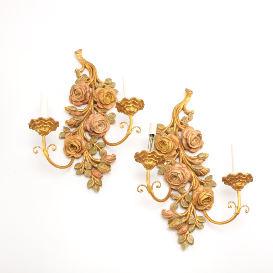 Hollywood Regency Floral Sconces