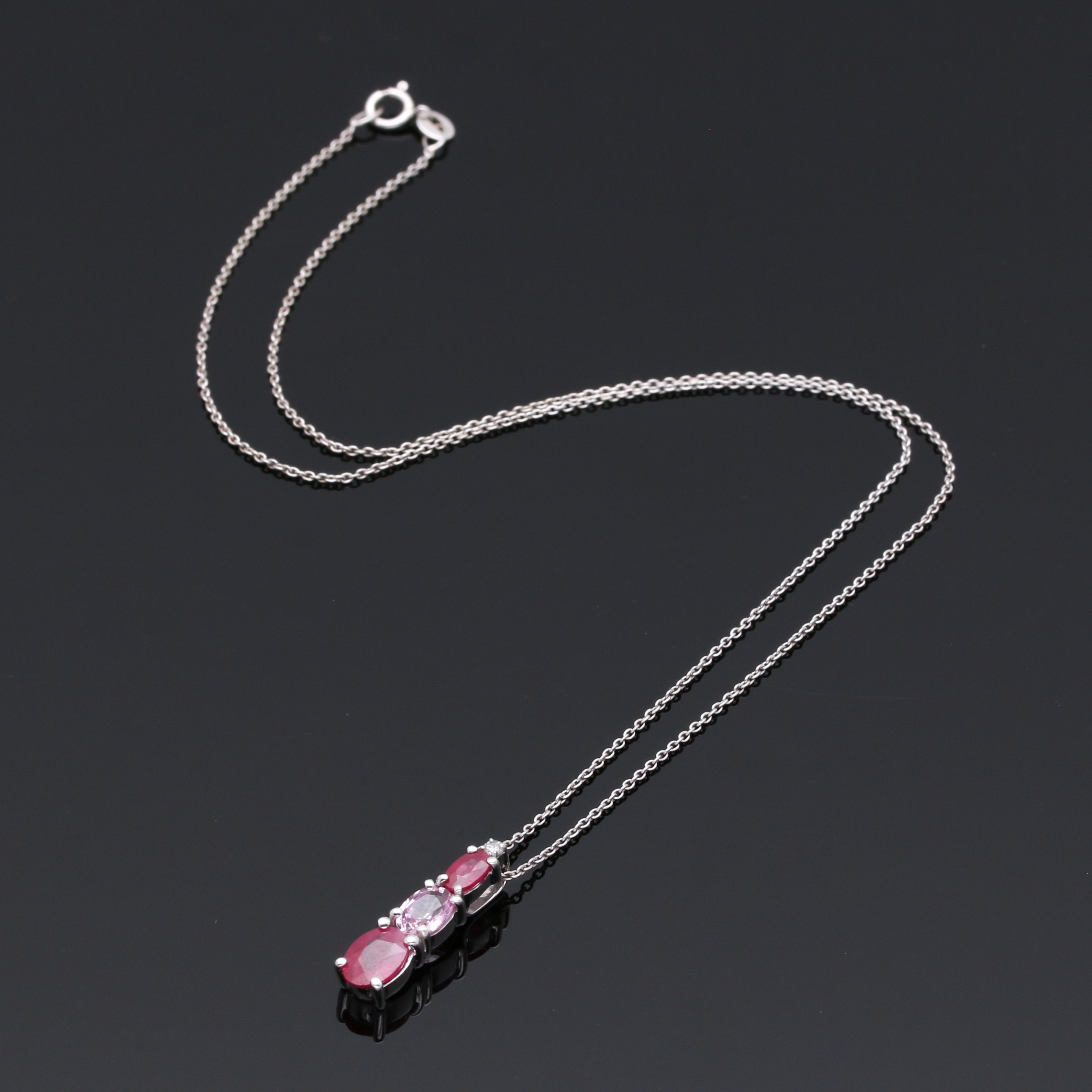 14K White Gold Ruby, Pink Sapphire, and Diamond Necklace
