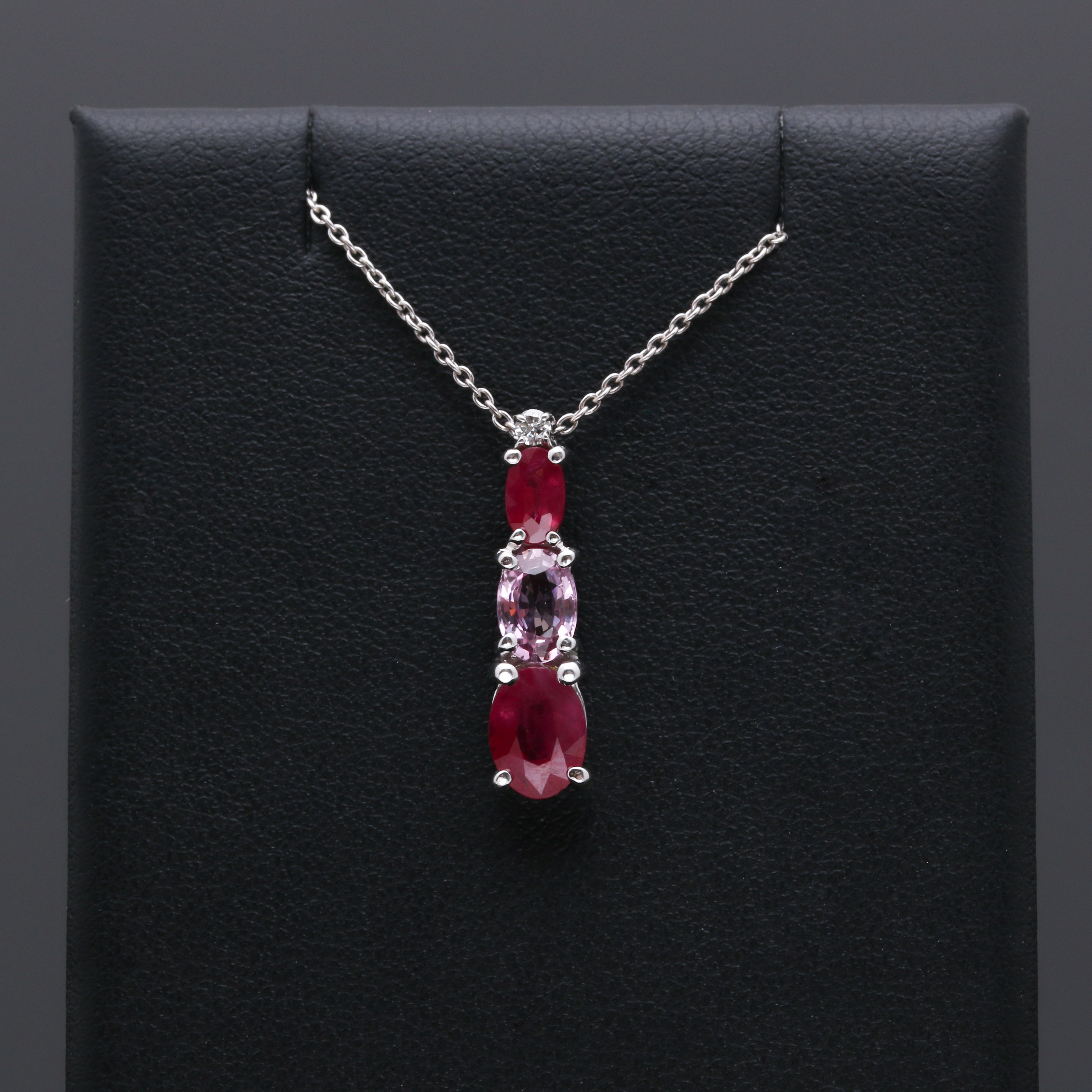 14K White Gold Ruby, Pink Sapphire, and Diamond Necklace
