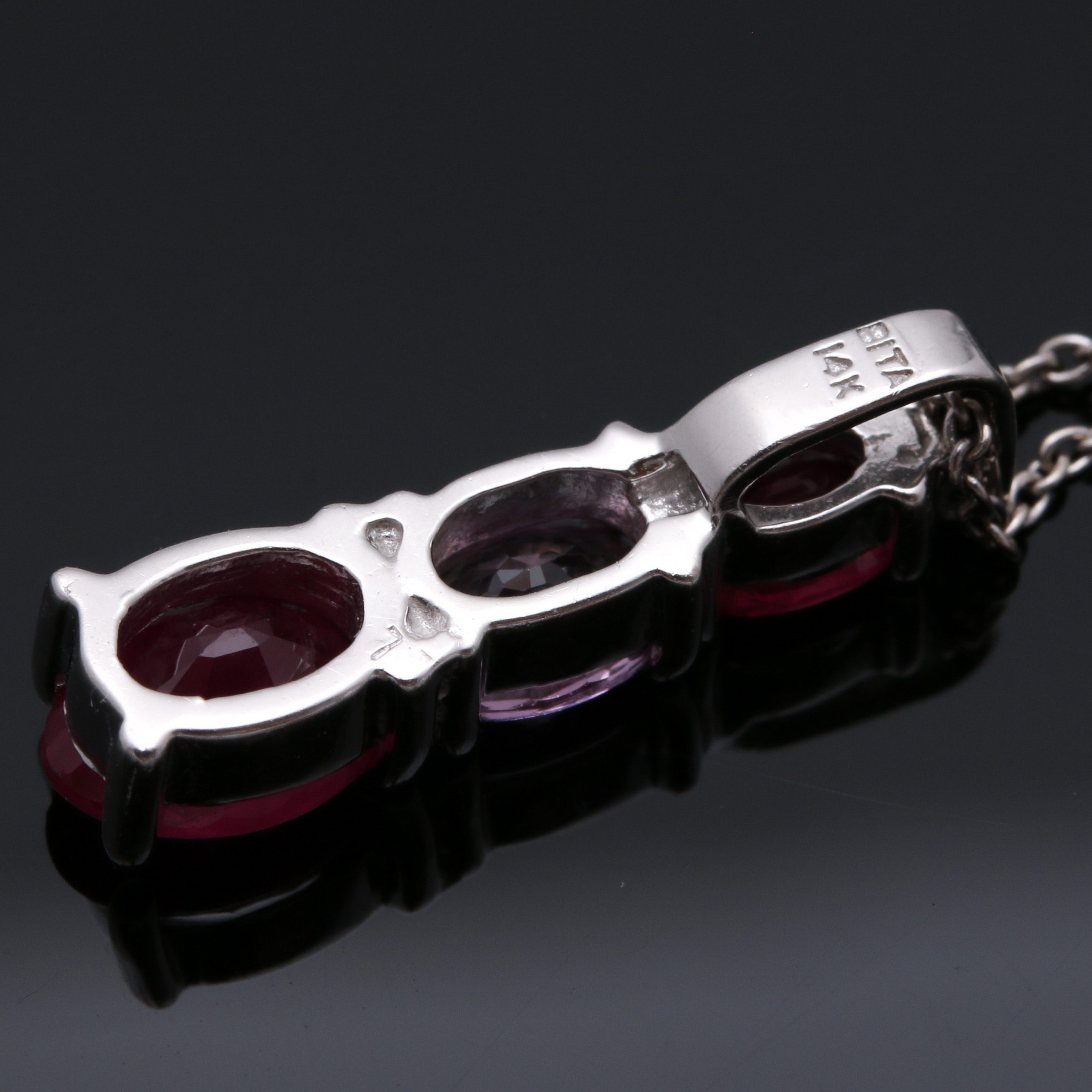 14K White Gold Ruby, Pink Sapphire, and Diamond Necklace