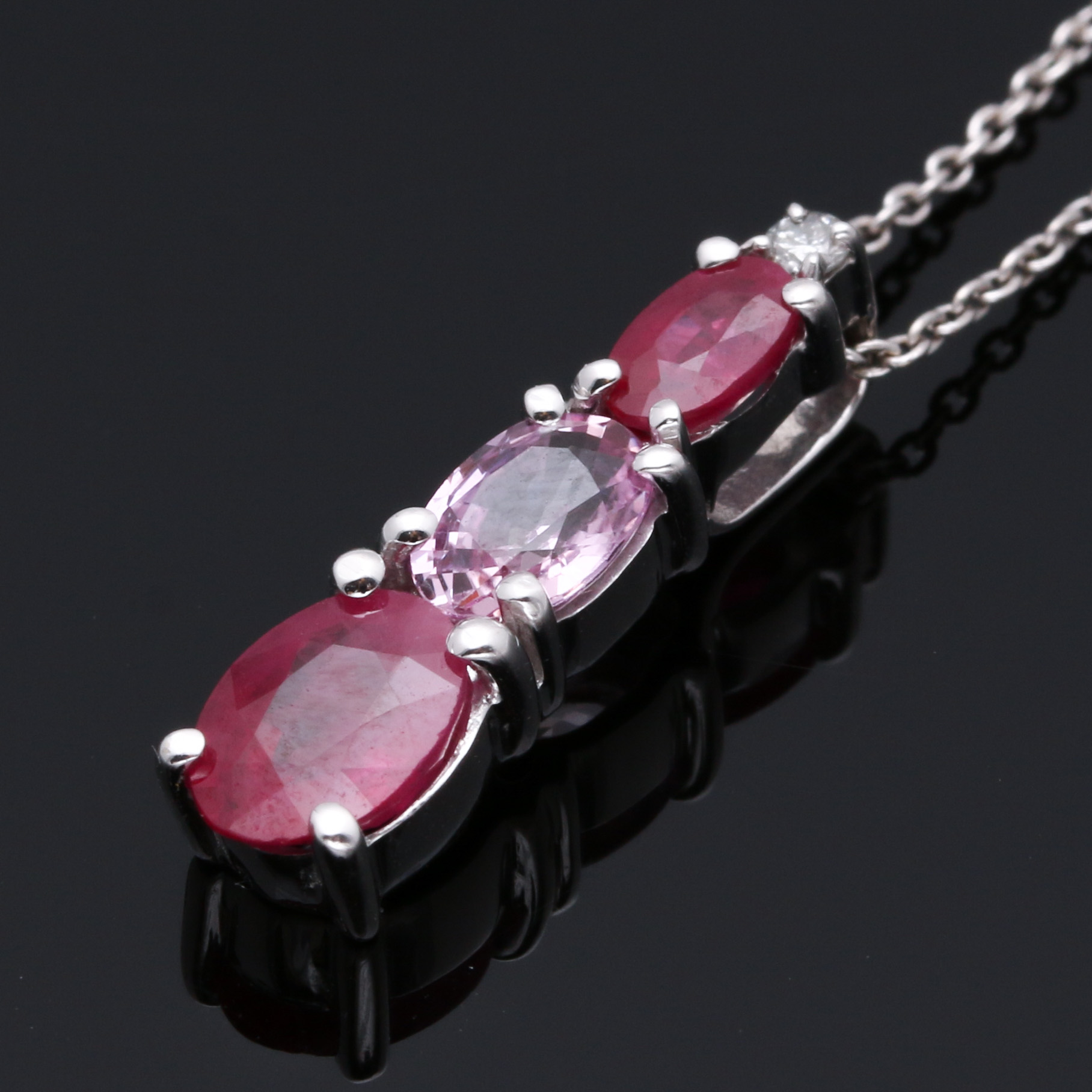 14K White Gold Ruby, Pink Sapphire, and Diamond Necklace