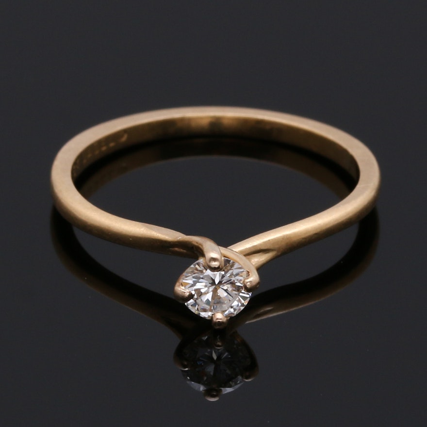 18K Yellow Gold Solitaire Diamond Ring