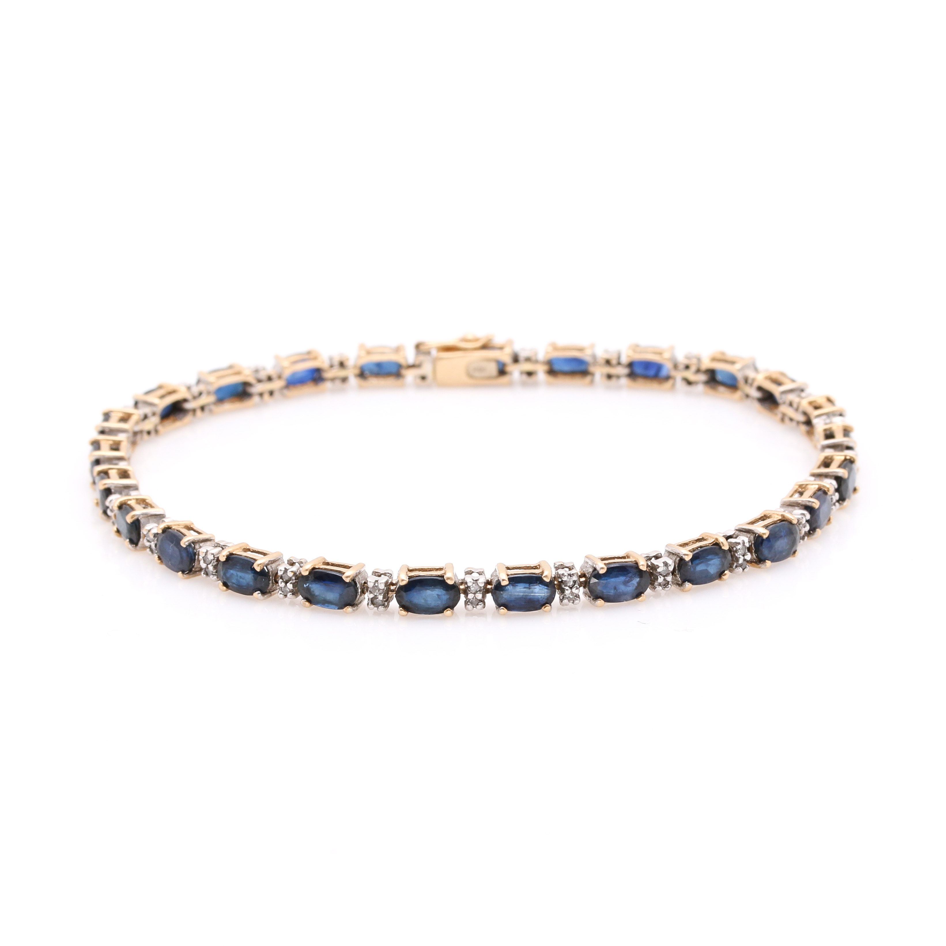 14K Yellow Gold Sapphire and Diamond Tennis Bracelet