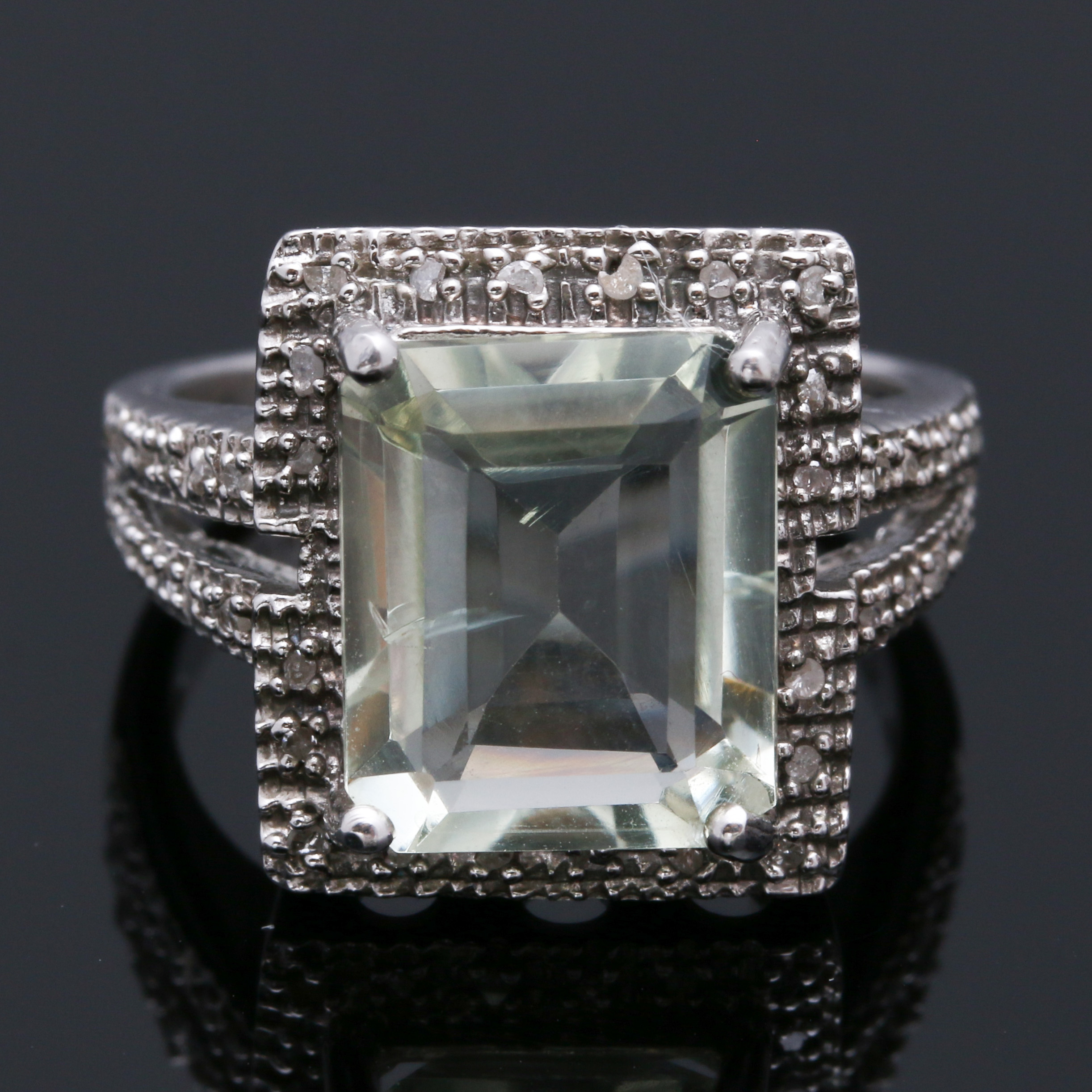 Sterling Silver Rings With Prasiolite, Kunzite, Tanzanite, and Diamonds