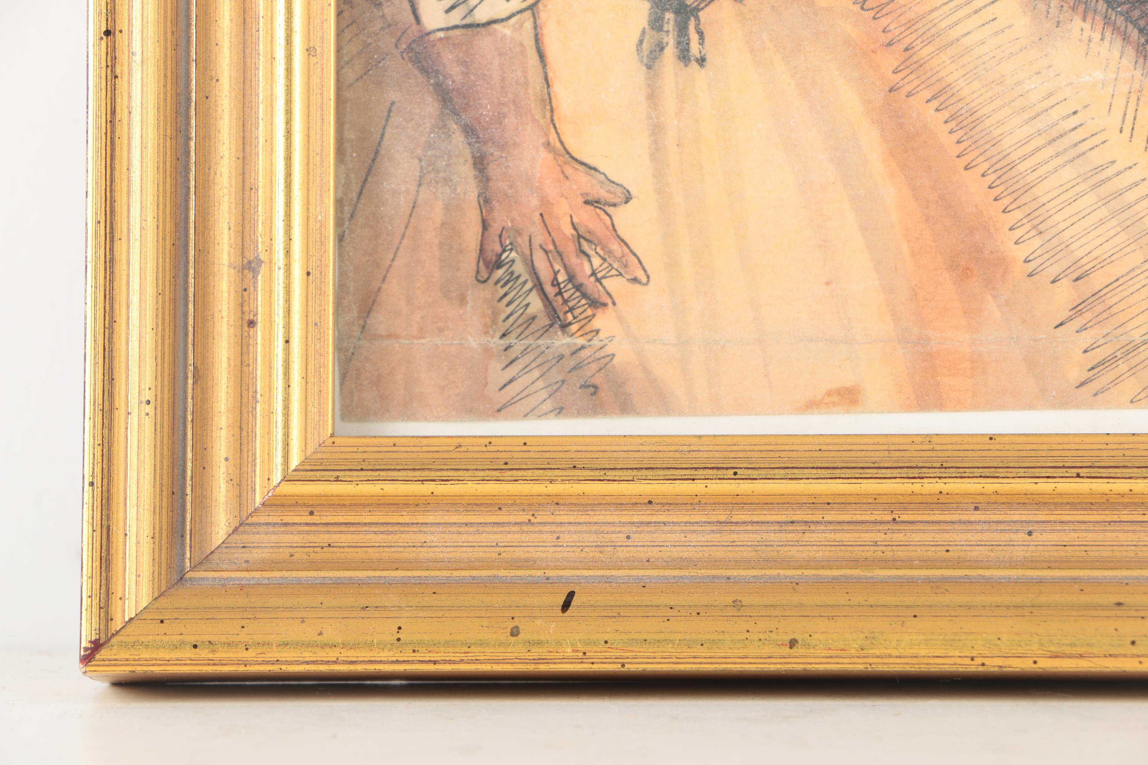 Framed Watercolor Painting of Young Woman