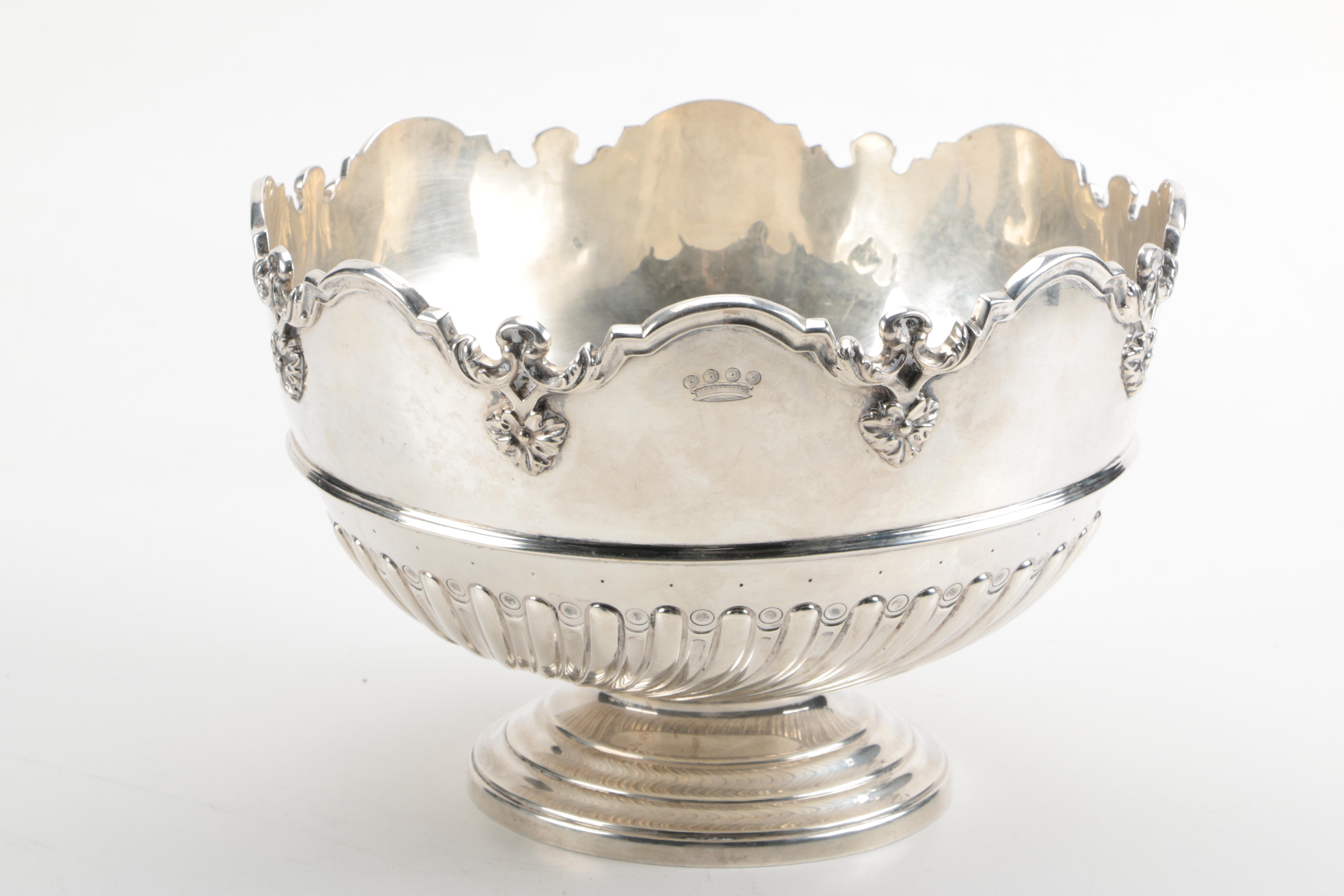 William Hutton & Sons Sterling Punch Bowl and Reed & Barton Silver Plate Ladle