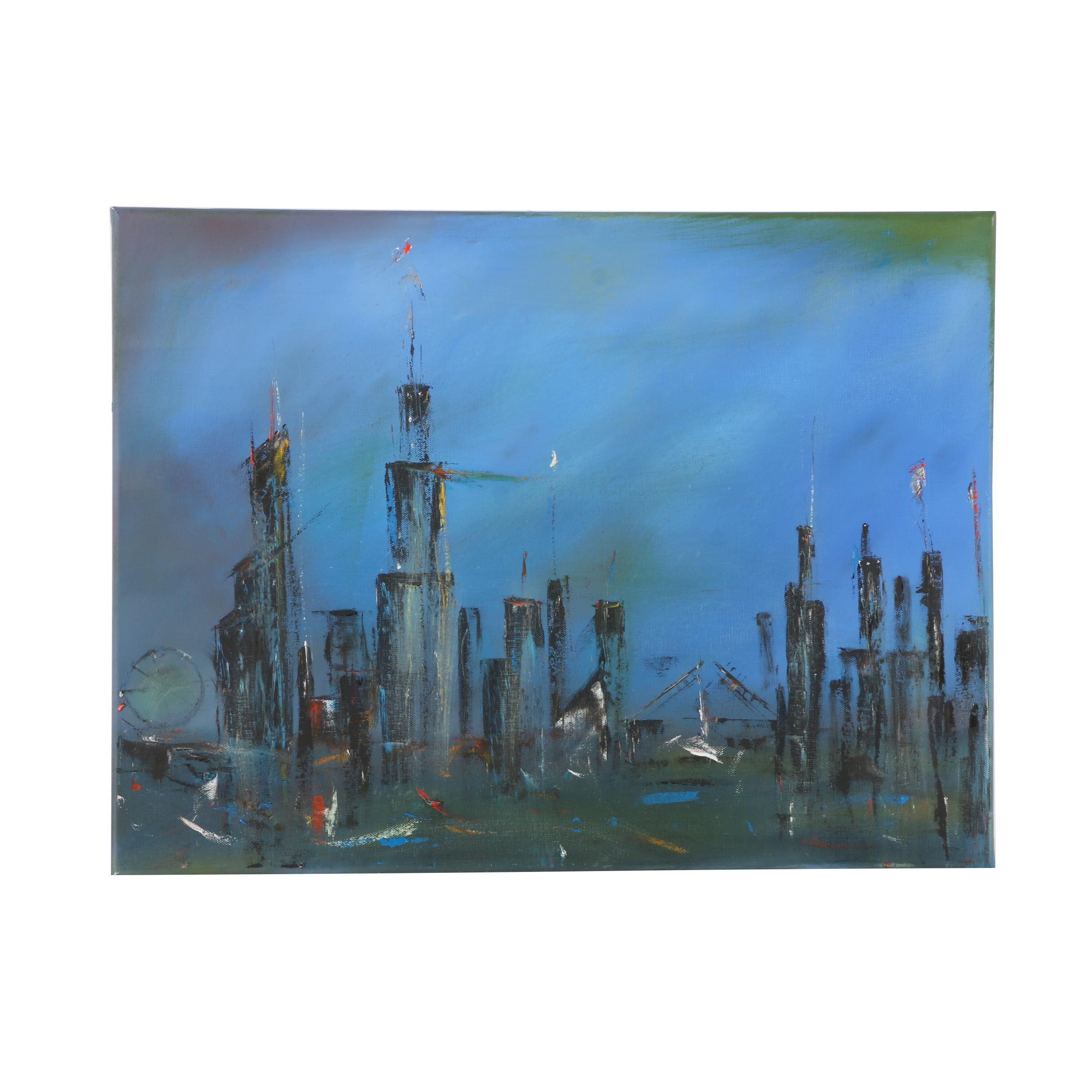 Randy Sorrell Contemporary Cityscape Oil Painting on Canvas "Chi Town"