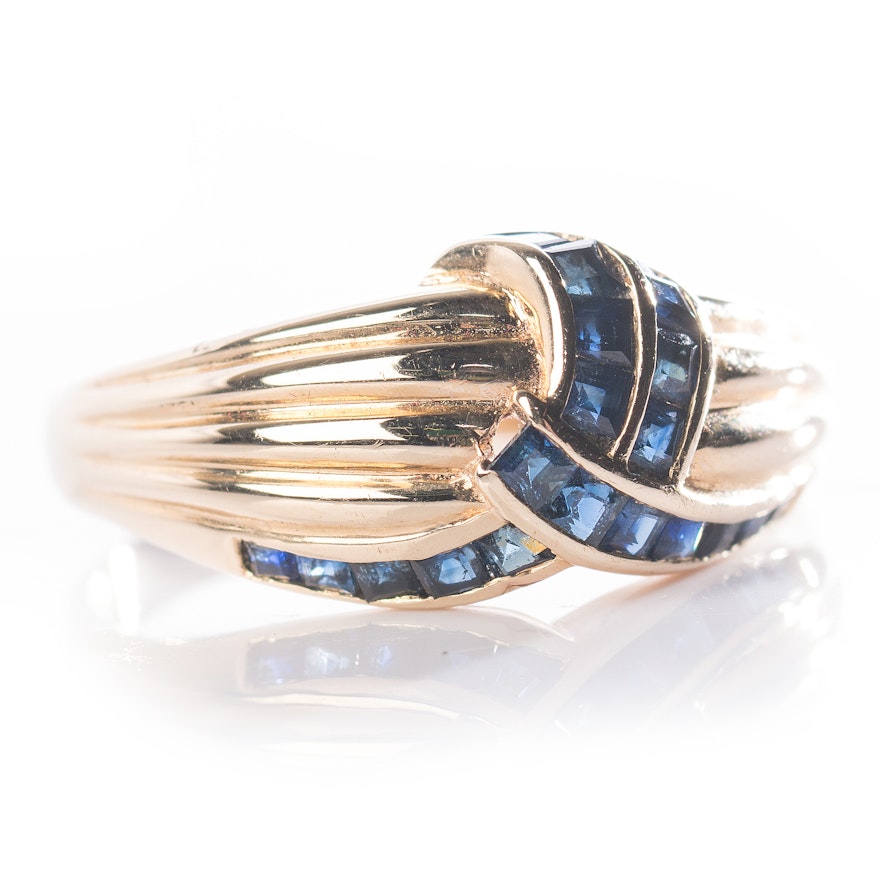 14K Yellow Gold Channel Set Sapphire Ring