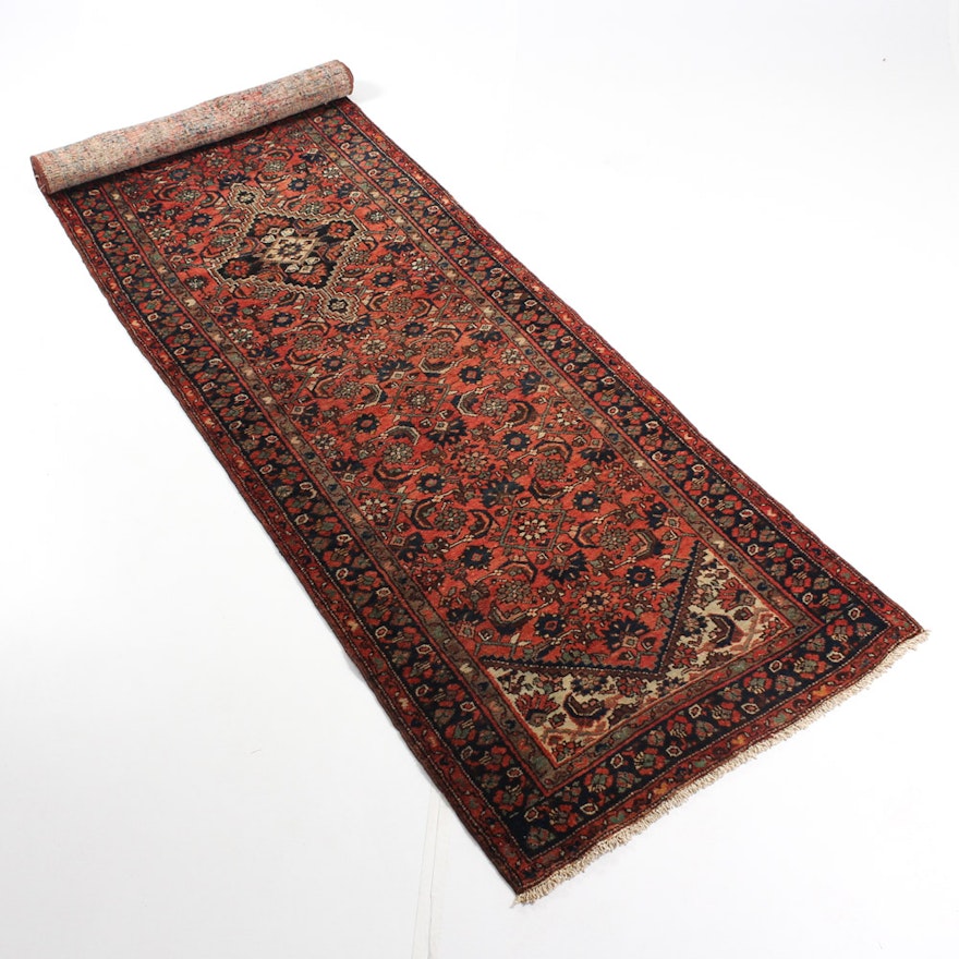 Hand-Knotted Semi-Antique Persian Malayer Sarouk Carpet Runner