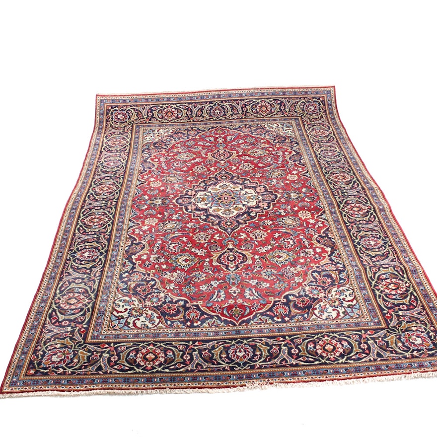 Hand-Knotted Semi-Antique Persian Kashan Rug