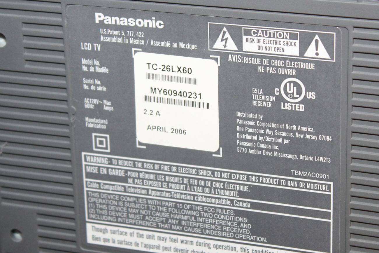 2006 Panasonic 26" Veira Flat Screen Television