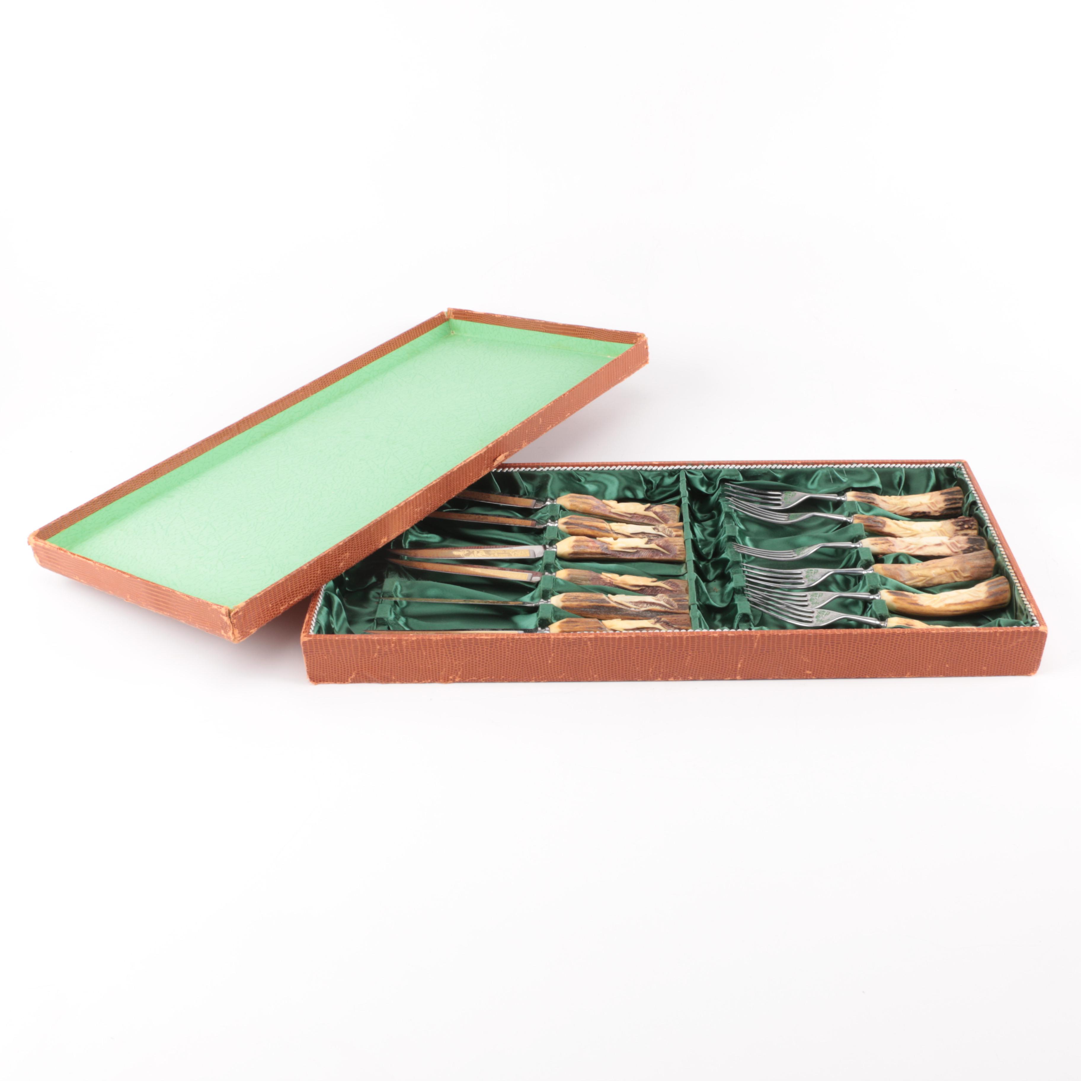 Vintage Rostfrei Solingen Antler-Handled Knife and Fork Set