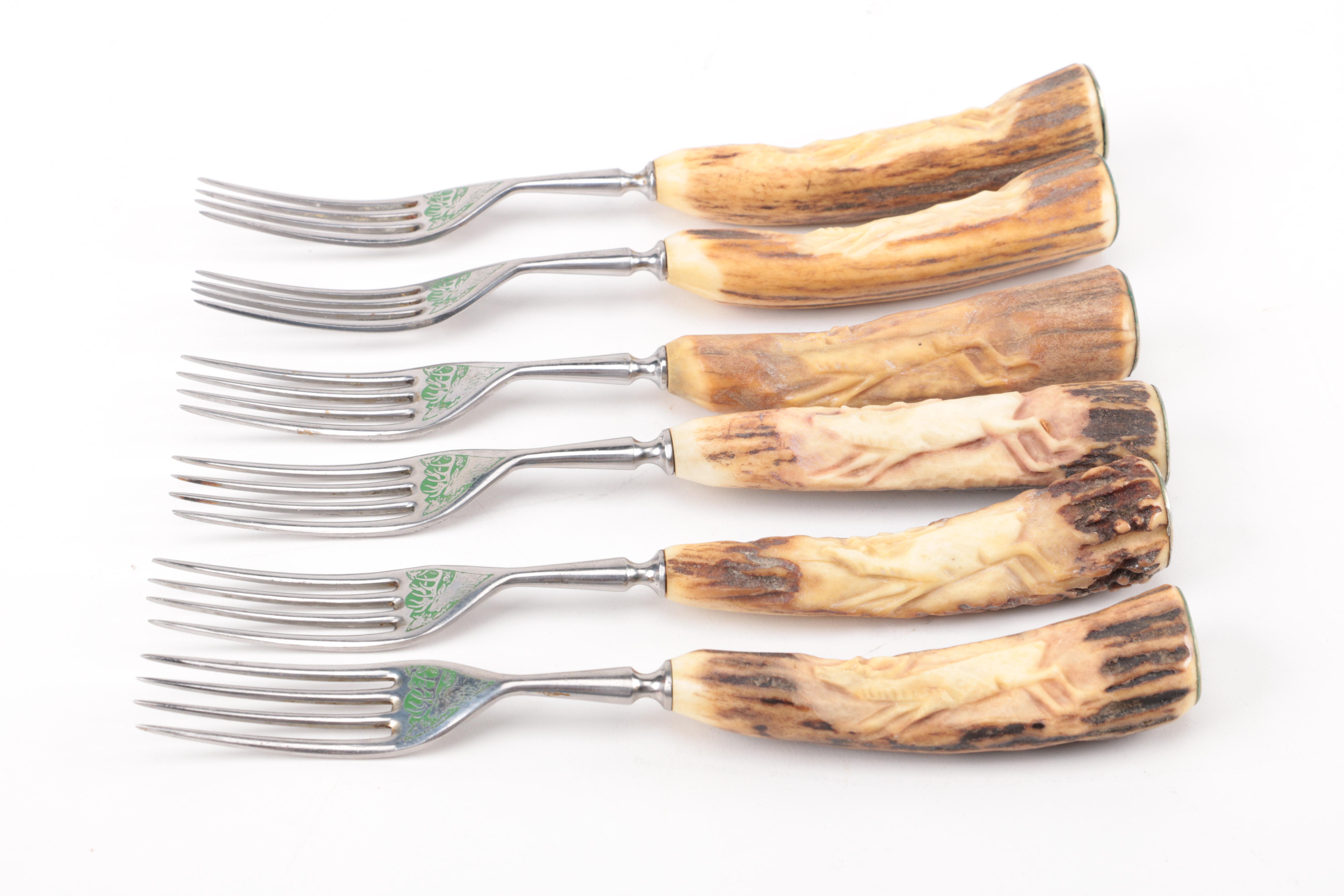 Vintage Rostfrei Solingen Antler-Handled Knife and Fork Set