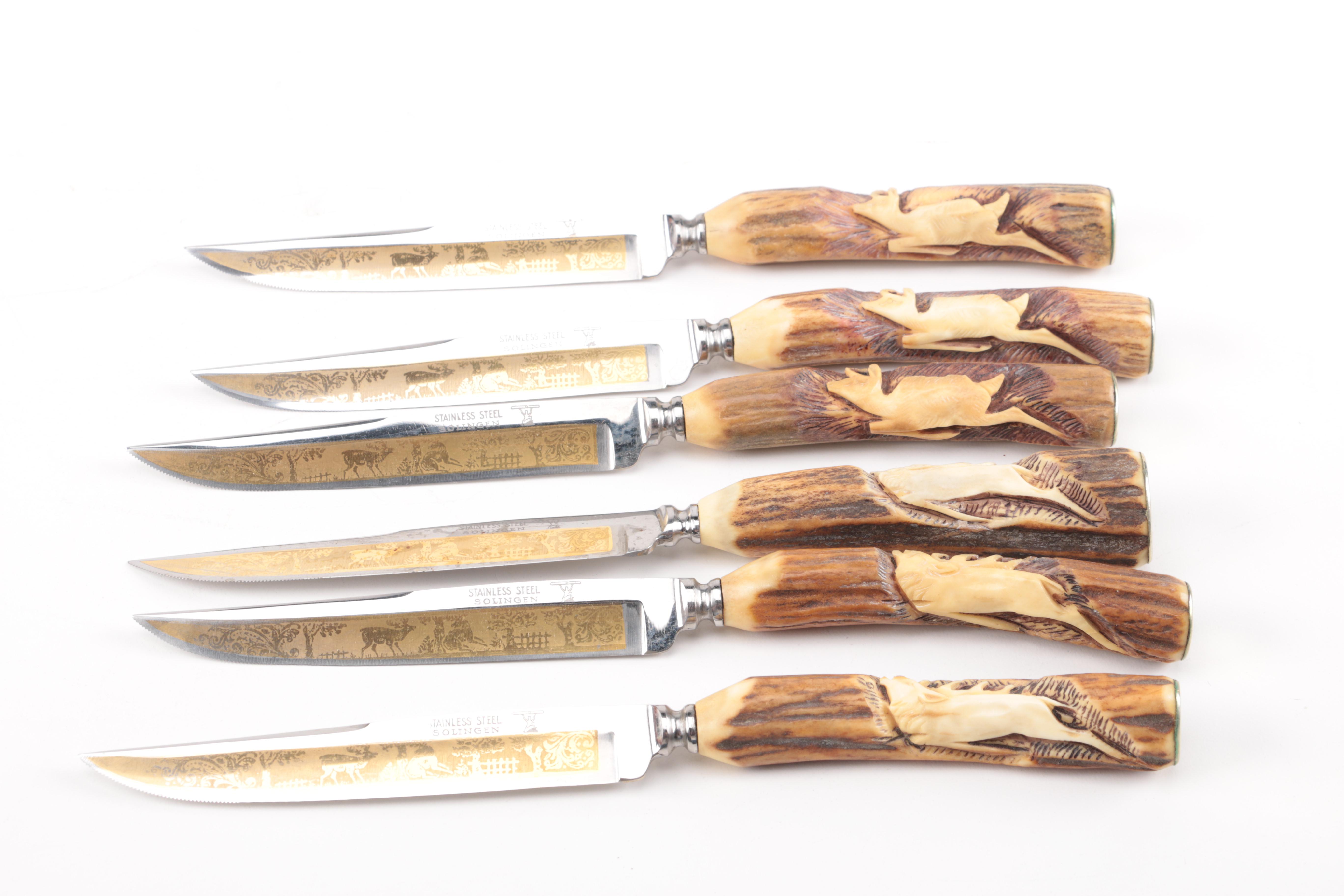 Vintage Rostfrei Solingen Antler-Handled Knife and Fork Set