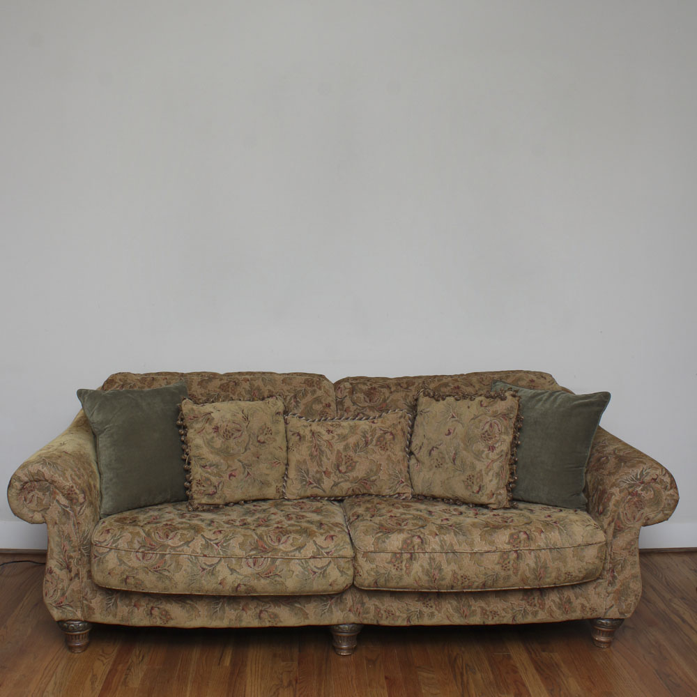 Paisley Footed Sofa with Five Pillows
