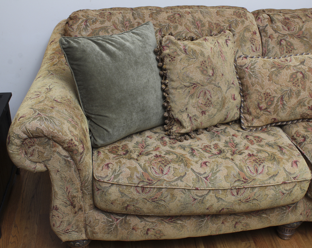 Paisley Footed Sofa with Five Pillows