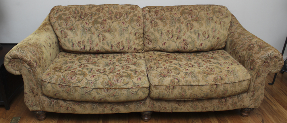 Paisley Footed Sofa with Five Pillows