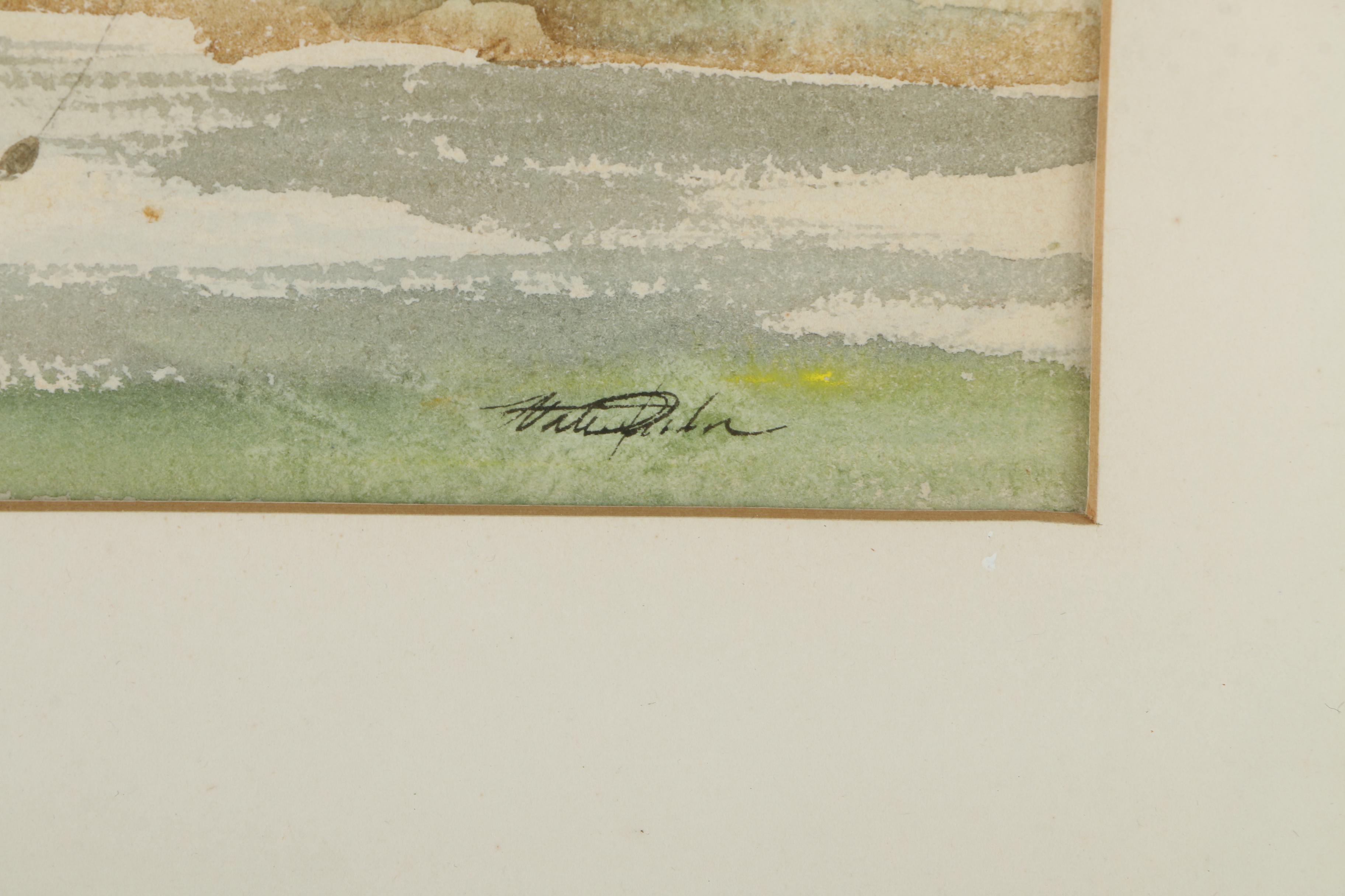 Walter Parke Watercolor Painting of a Fisherman "Snagged"