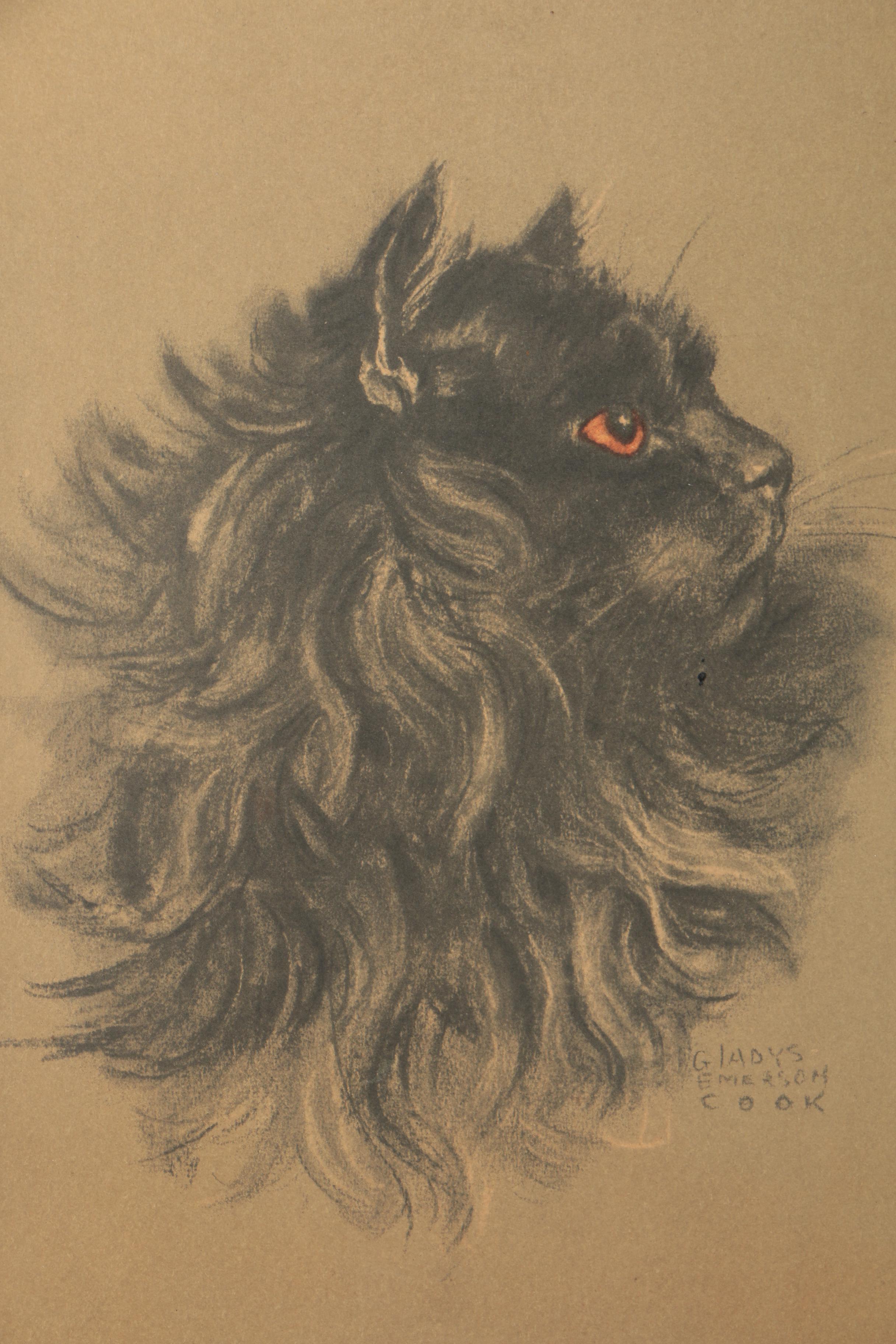 After Gladys Emerson Cook Offset Lithograph on Paper of a Black Cat