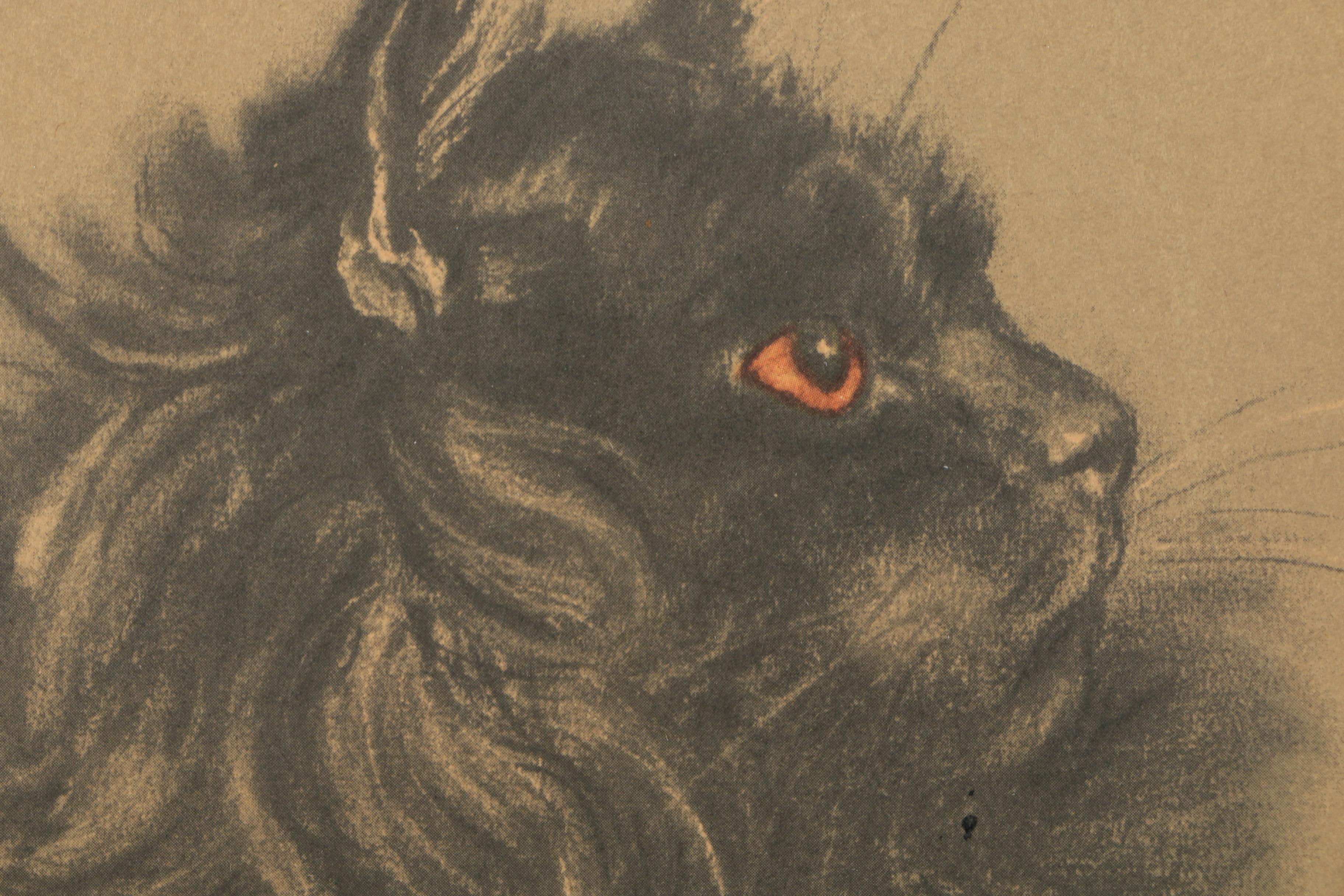 After Gladys Emerson Cook Offset Lithograph on Paper of a Black Cat