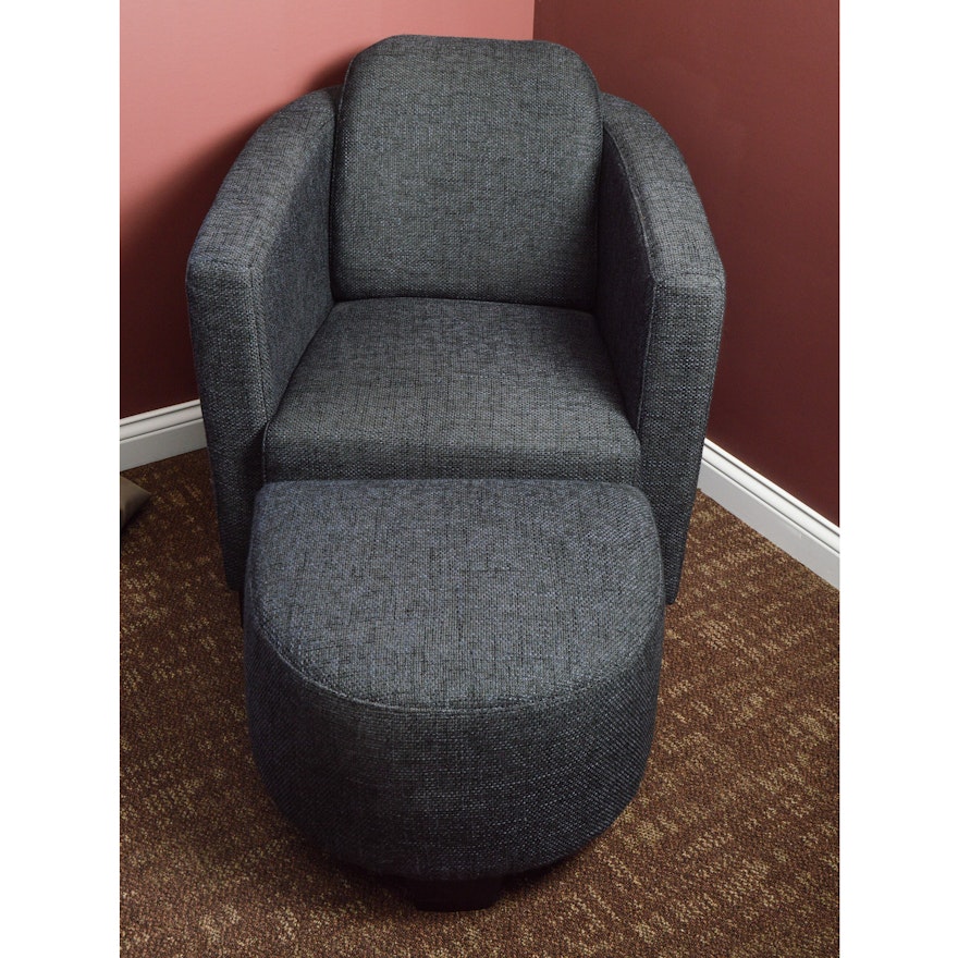 Contemporary Modern Upholstered Arm Chair with Ottoman