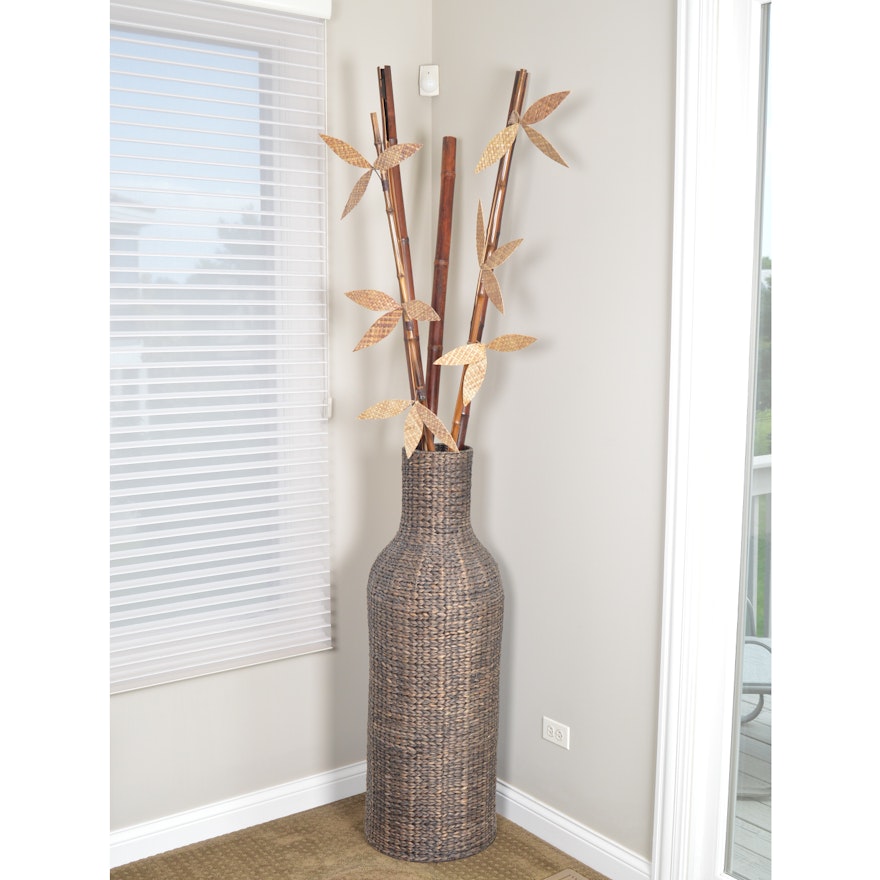 Rattan Vase with Decorative Bamboo