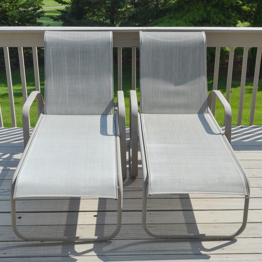 Pair of Woven Taupe Chaise Chairs