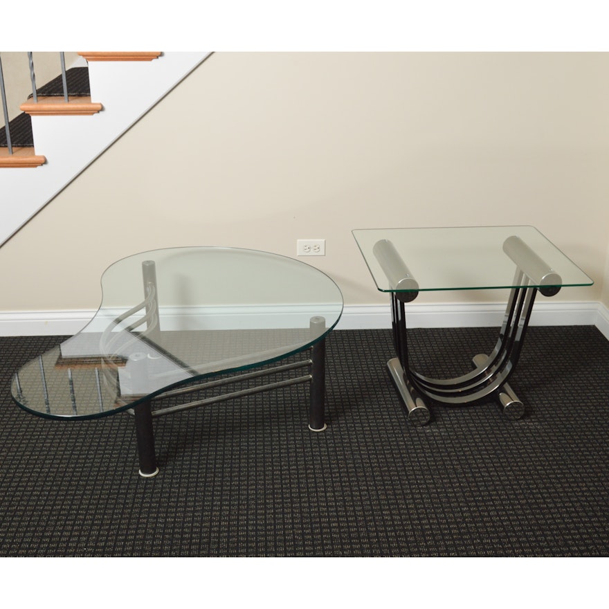 Contemporary Glass Top Coffee Table and Side Table