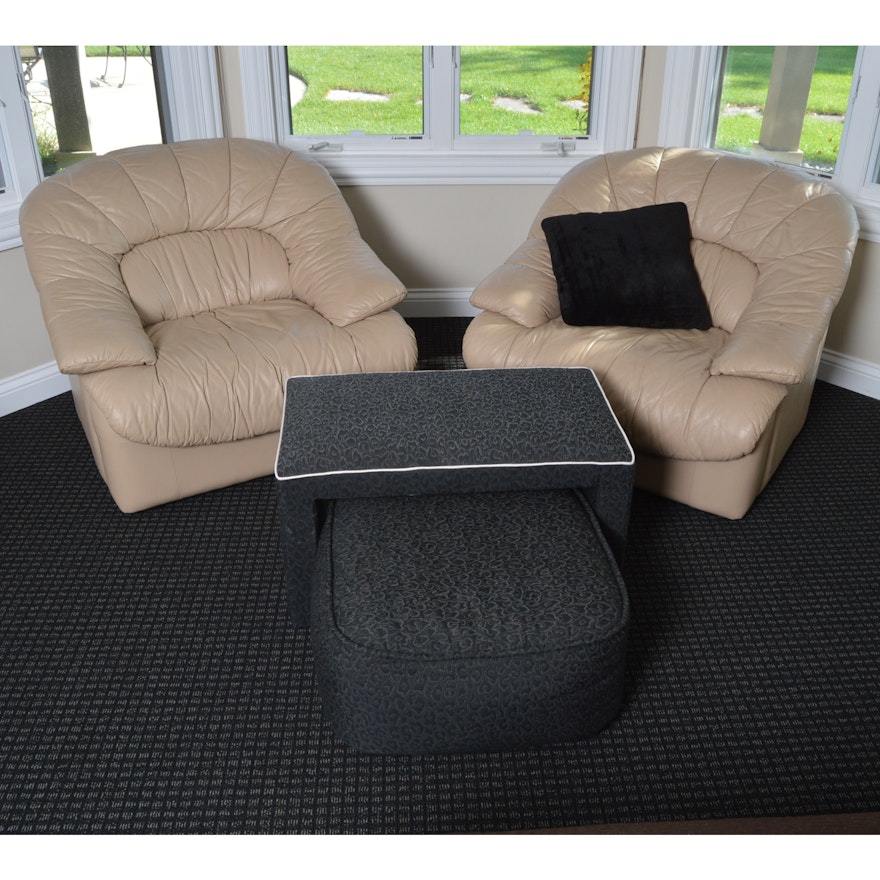 Contemporary Padded Armchairs and Padded Table and Ottoman