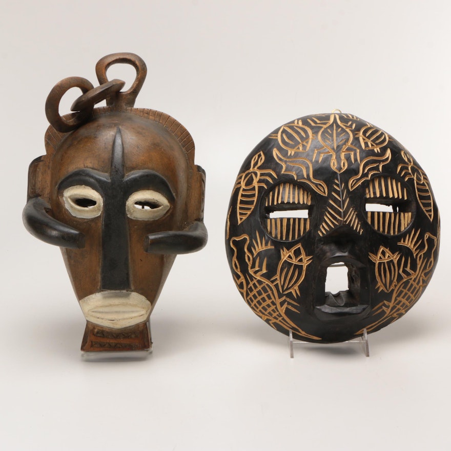 Pende and Baluba Carved Wooden Masks