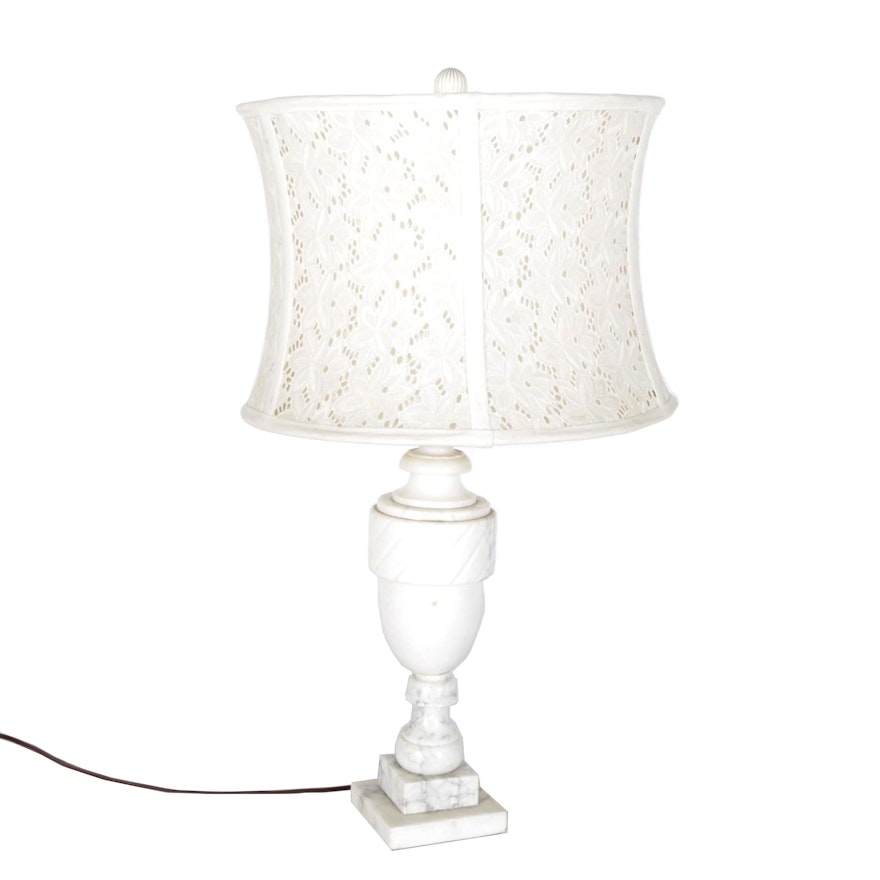 Vintage White Marble Table Lamp with Anthropologie Battenberg Lace Shade