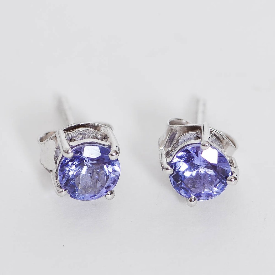 9K White Gold and Tanzanite Stud Earrings