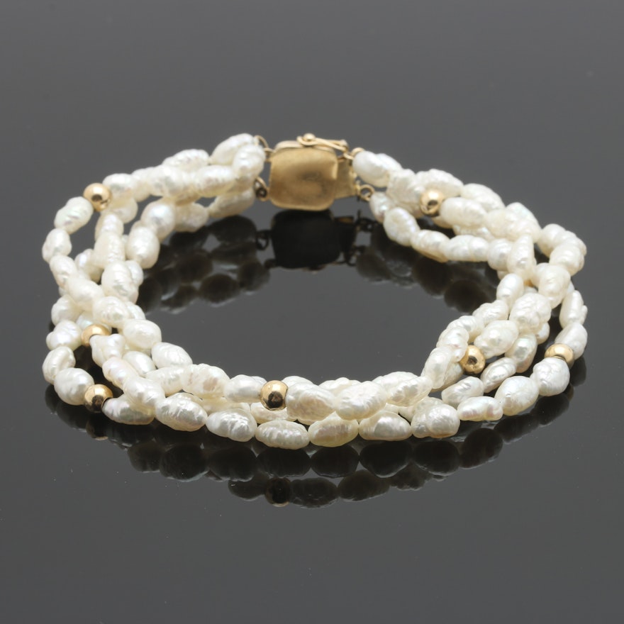 14K Yellow Gold Cultured Baroque Pearl Bracelet