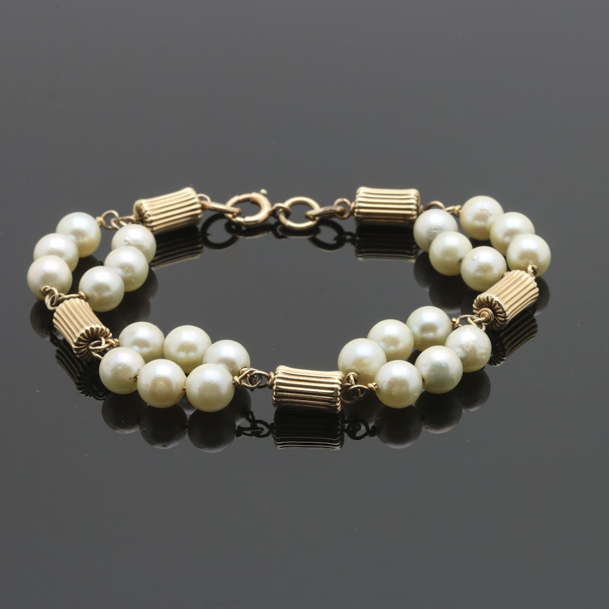 14K Yellow Gold Pearl Link Bracelet