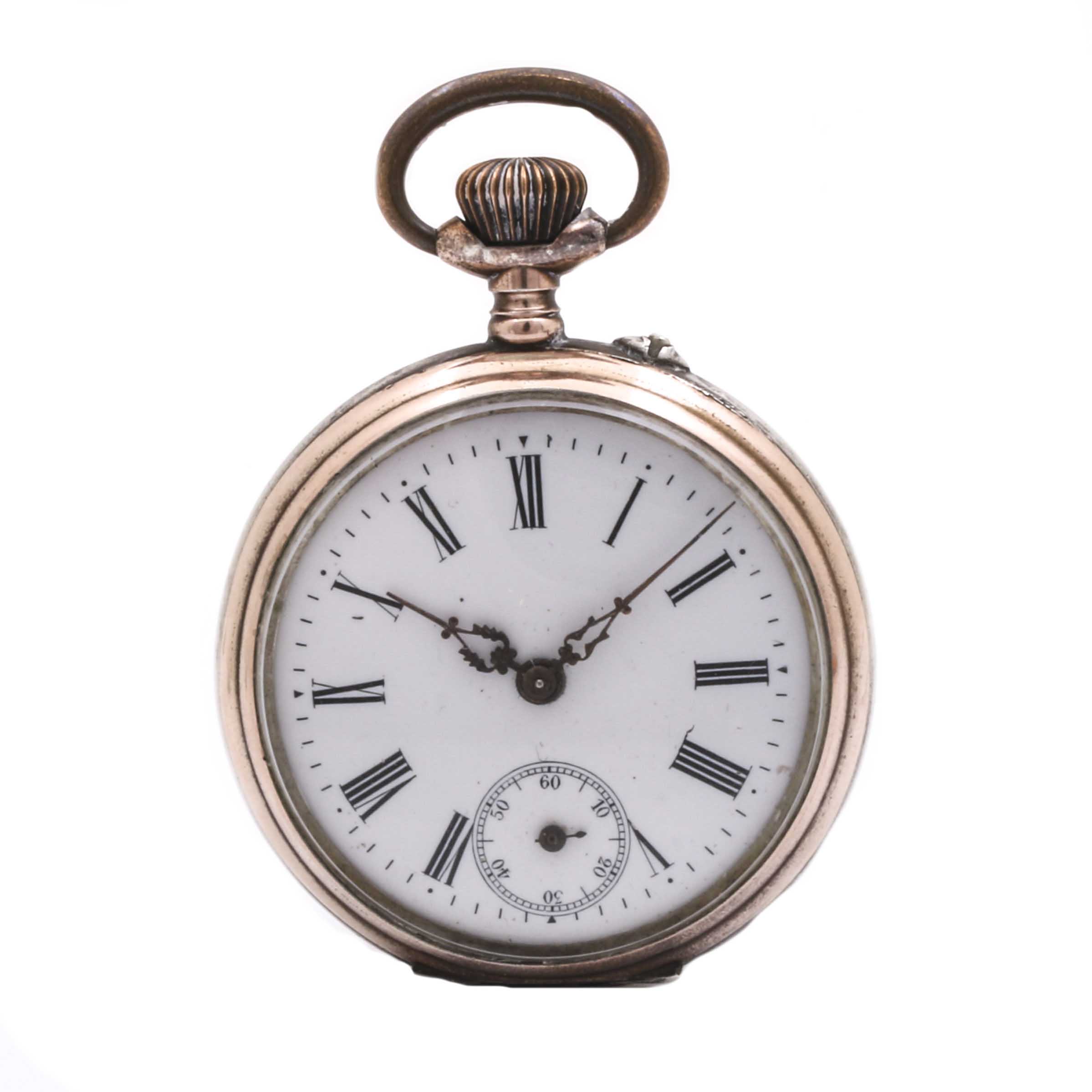 Circa Early 20th Century 800 Silver Open Dial Pin Set Pocket Watch