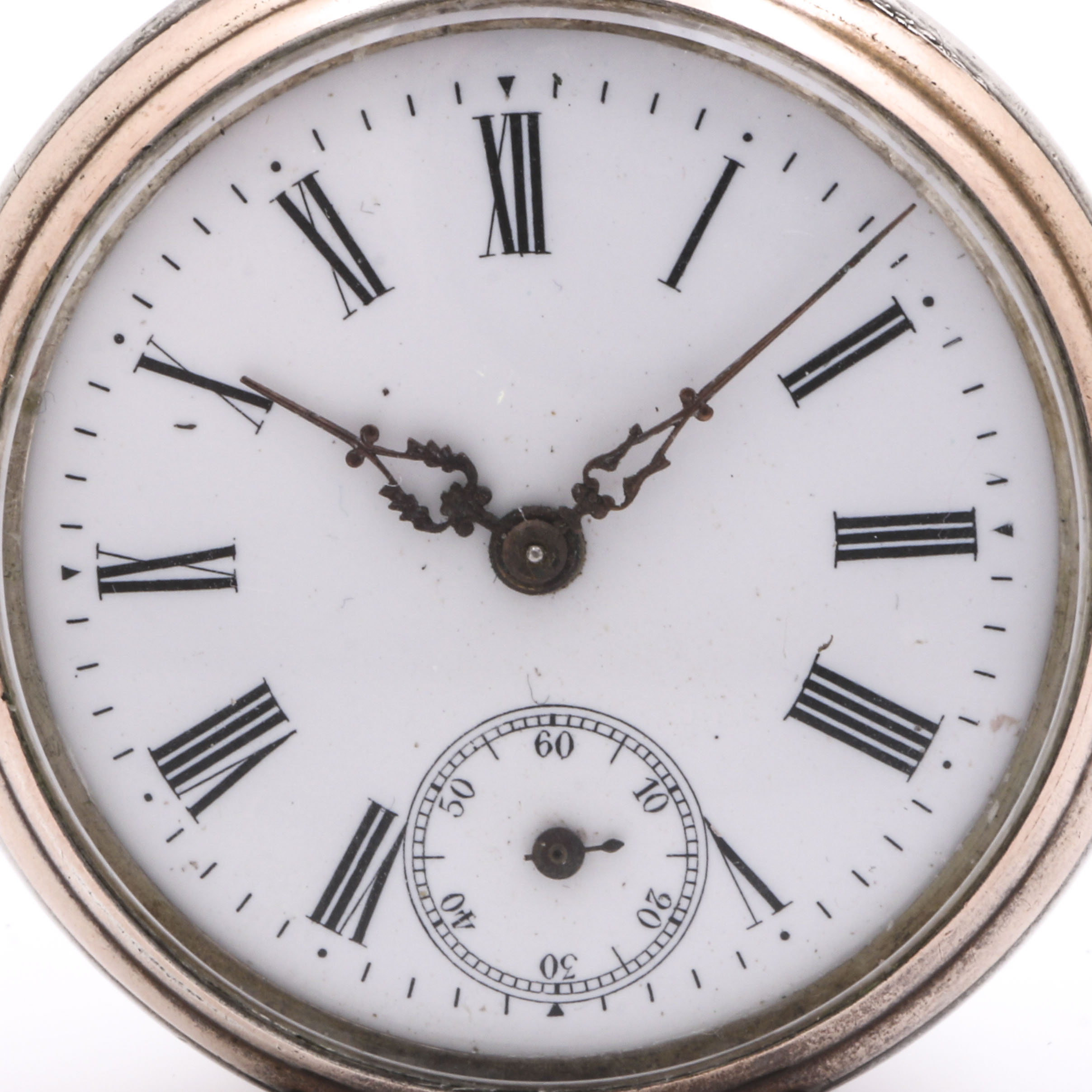 Circa Early 20th Century 800 Silver Open Dial Pin Set Pocket Watch